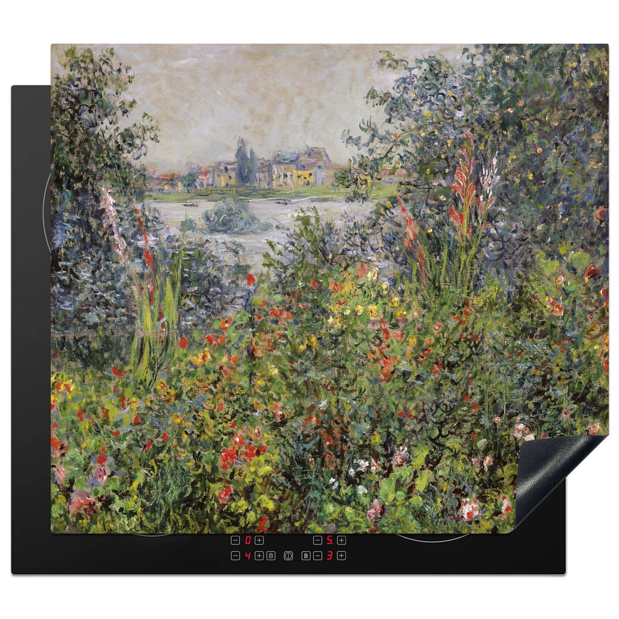 MuchoWow Herdblende-/Abdeckplatte Blumen in Vetheuil - Gemälde von Claude Monet, Vinyl, (1 tlg), 59x52 cm, Ceranfeldabdeckung für die küche, Induktionsmatte