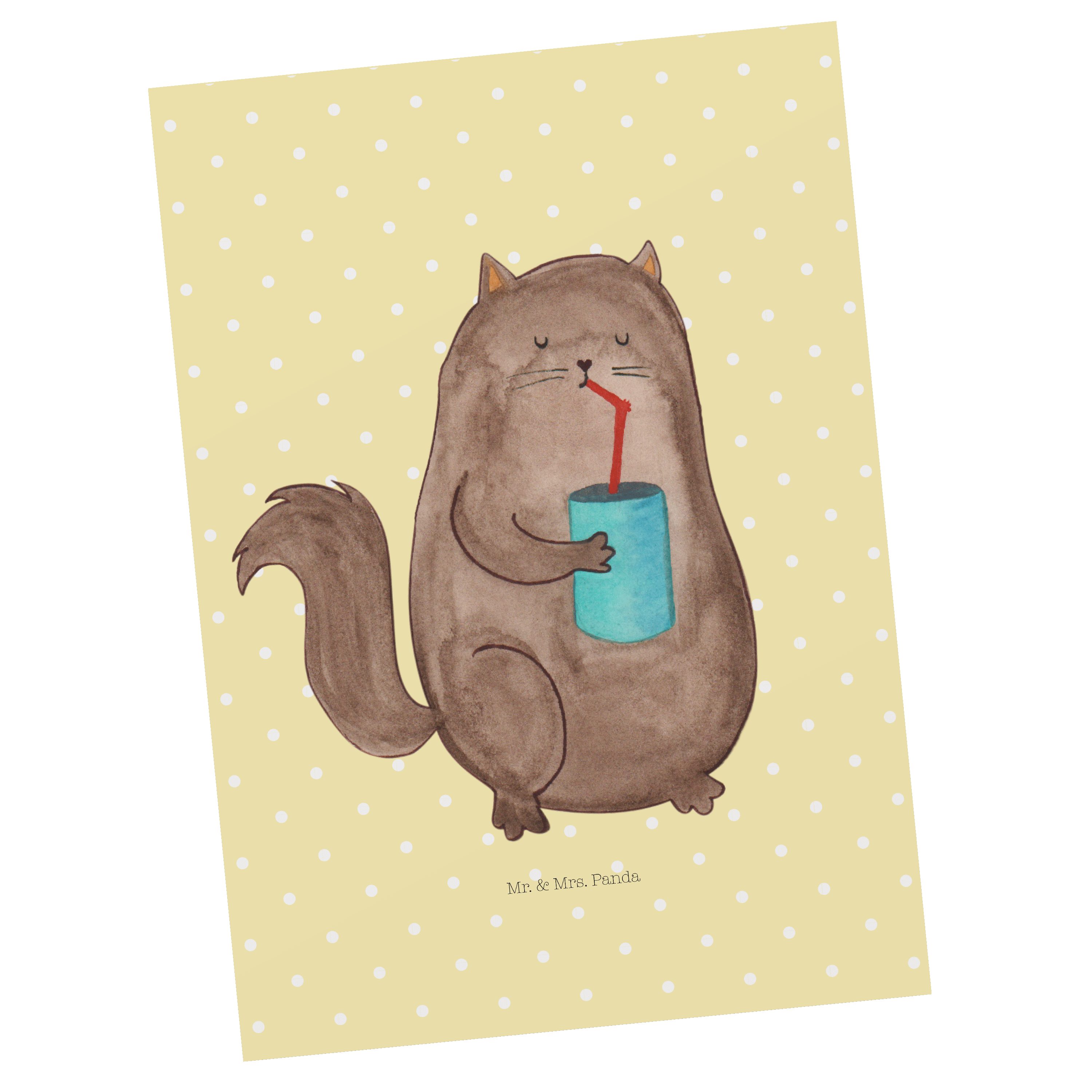 Mr. & Mrs. Panda Postkarte Katze Dose - Gelb Pastell - Geschenk, Katzenliebhaberprodukte, Gesche | Grußkarten
