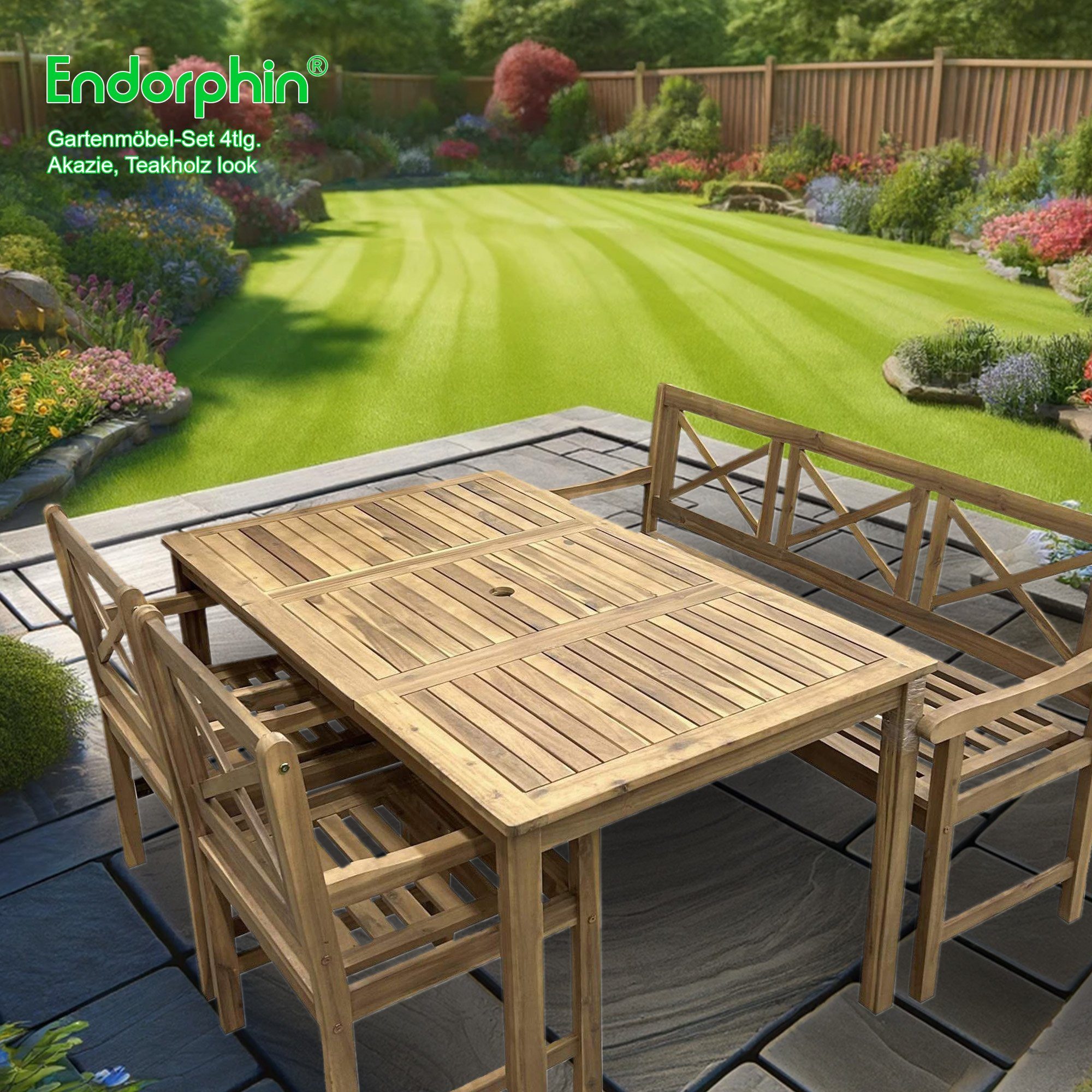 Endorphin Gartenlounge-Set Garten Sitzgarnitur aus Akazienholz massiv im Teakholz-Look 4tlg. (Tis