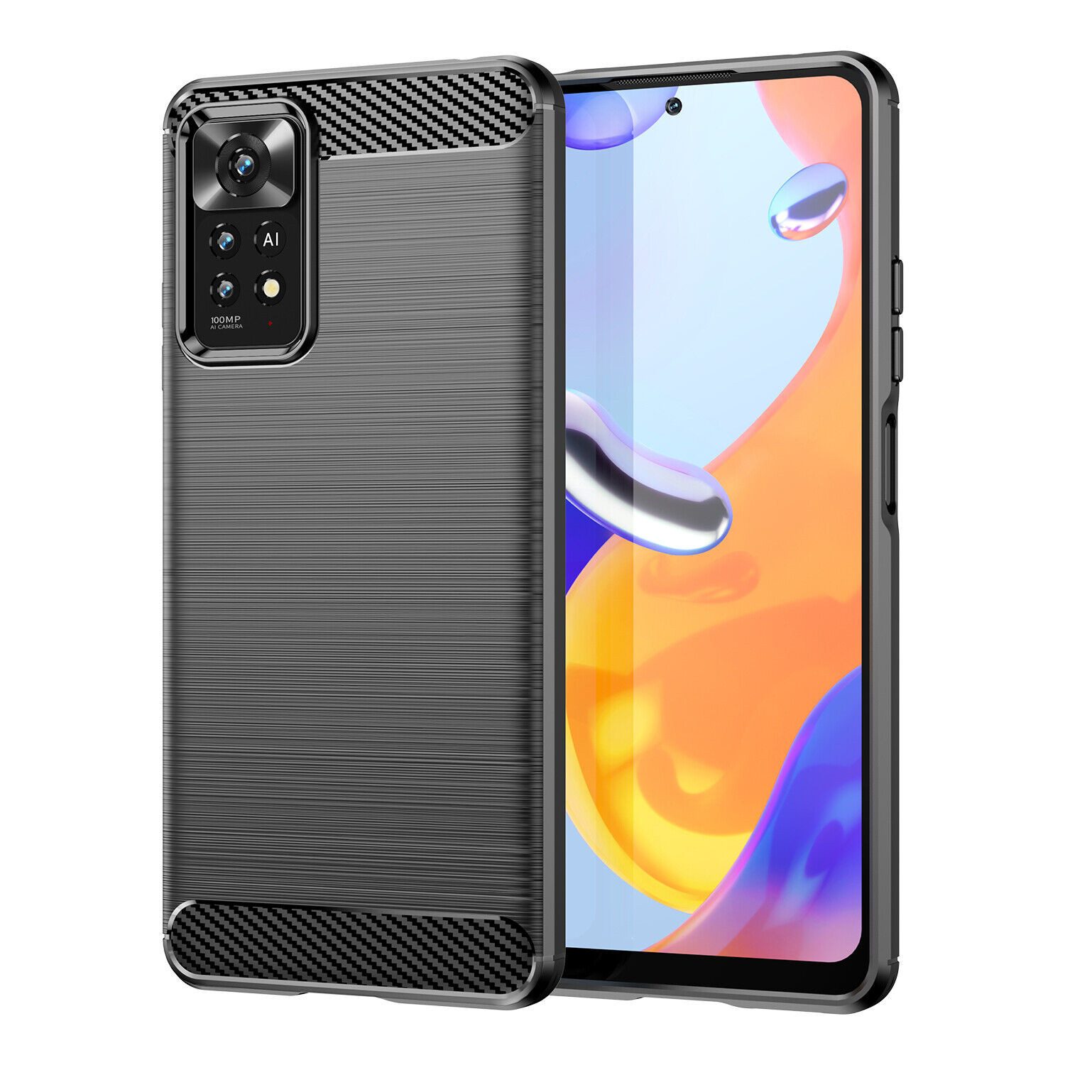 betterfon Handyhülle Carbon Hülle für Xiaomi Redmi Note 11 Pro / 12 Pro 4GSchwarz, Carbon-Look – stoßfestes Case mit Air-Cushion & Metall-Optik