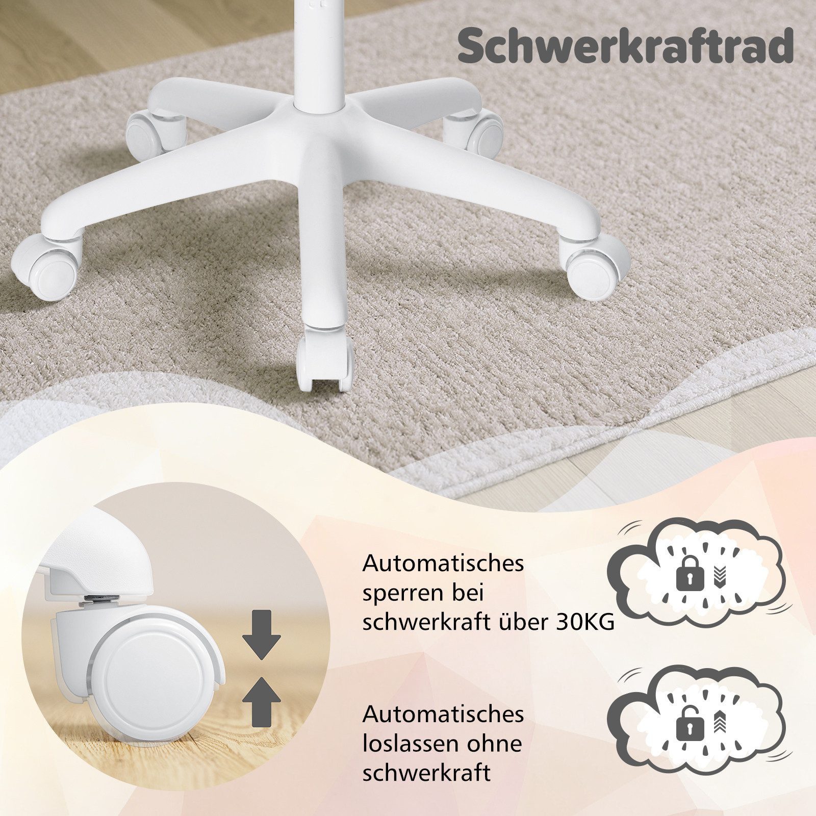 Insma Drehstuhl Kinder Schreibtischstuhl ergonomisch höhenverstellbar (mit klappbaren Armlehnen, Fußstütze und 5 feststellbarer Rollen), von 3-12 Jahre, Maximale Tragfähigkeit 158kg