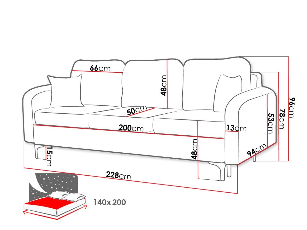 mit Venice, mit Reißverschluss Bettkasten Schlaffunktion, Manila Schlafsofa 33 MIRJAN24 Kissen-Set und Metallfüße,