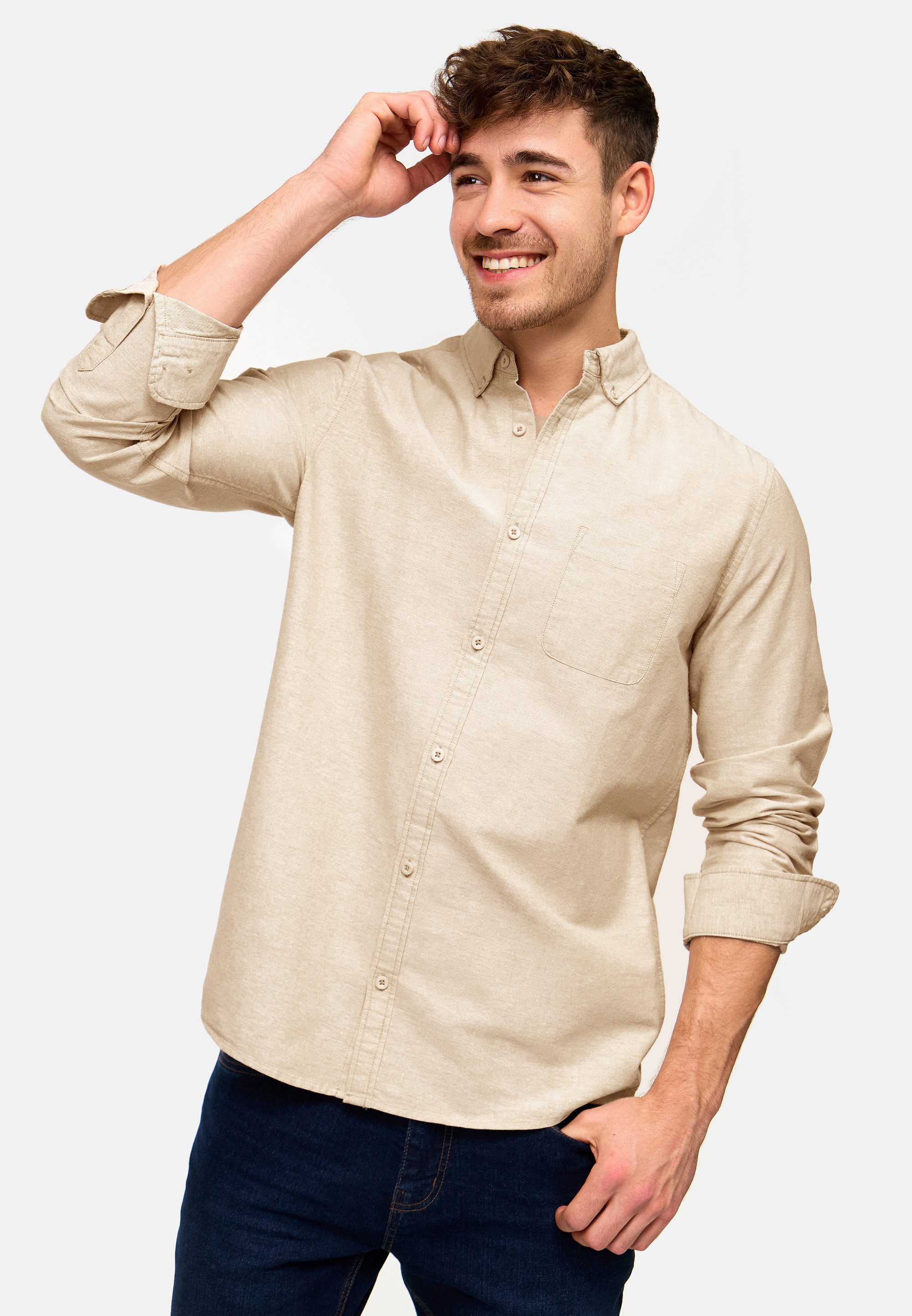 Indicode Langarmhemd Herren Kepner Herrenhemd Langarm mit Button-Down-Kragen und Brusttasche