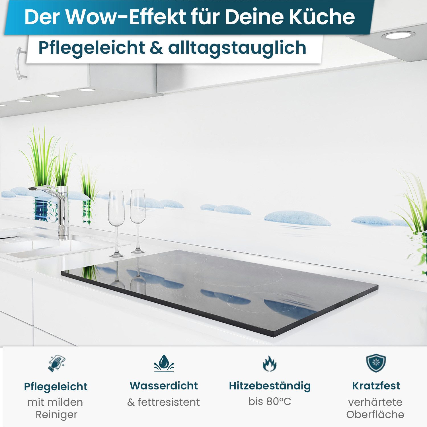 danario Küchenrückwand Folie selbstklebend - Matt - Spritzschutz Küche - versteift & robust