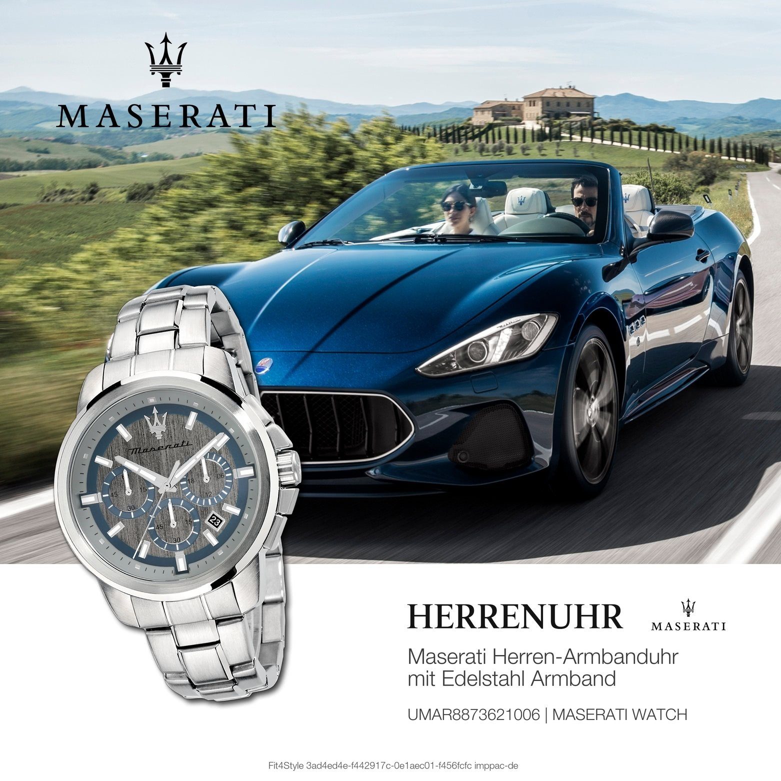 Chronograph, Edelstahlarmband, Italy Maserati Herren (ca. Made-In Uhr MASERATI rund, 52x44mm) groß Herrenuhr Chronograph