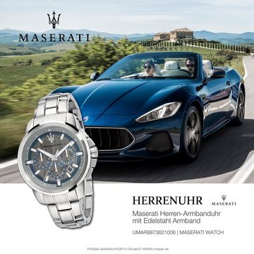 MASERATI Chronograph Maserati Herren Uhr Chronograph, (Chronograph), Herrenuhr rund, groß (ca. 52x44mm) Edelstahlarmband, Made-In Italy