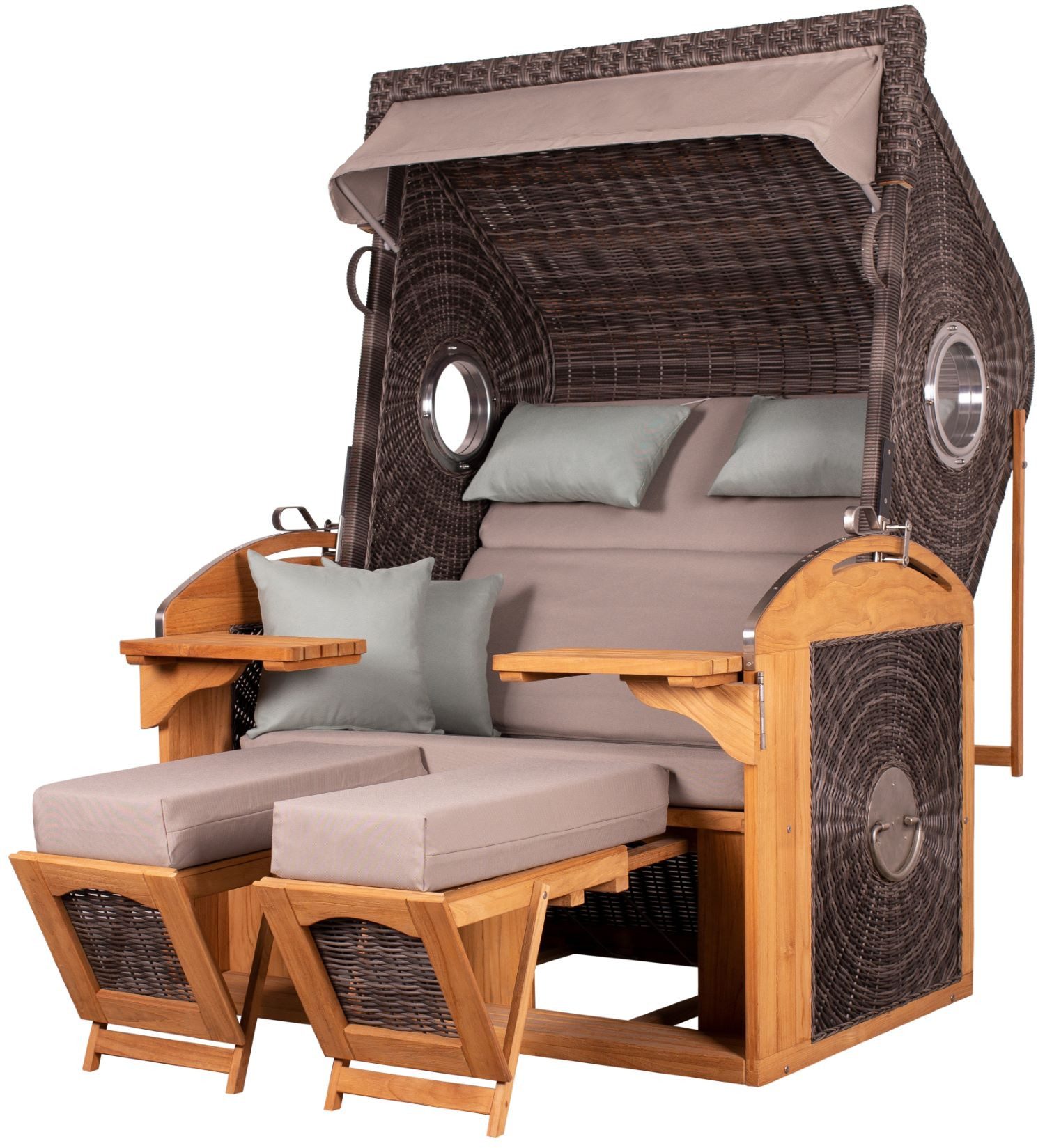 deVries PURE® Strandkorb deVries PURE® Sailor XL - PE stone grey - Dessin 483, BxTxH: 135x90x165 cm, Halblieger, Ostsee-Strandkorb, feines Teakholz - inkl. Rückholfeder und Schutzhülle