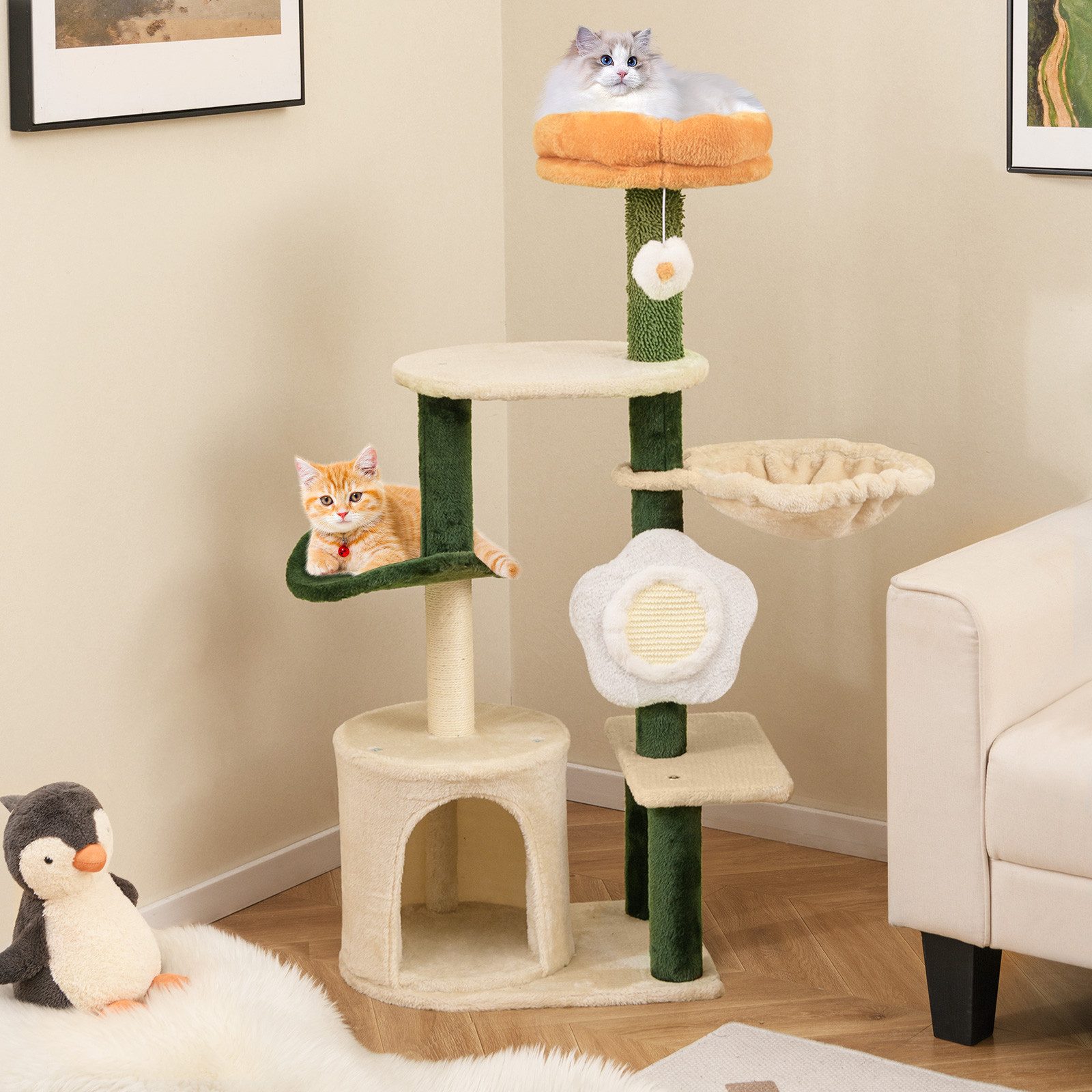 COSTWAY Kratzbaum, Katzenbaum, mit Katzenhöhle, Hängematte, günstig online kaufen