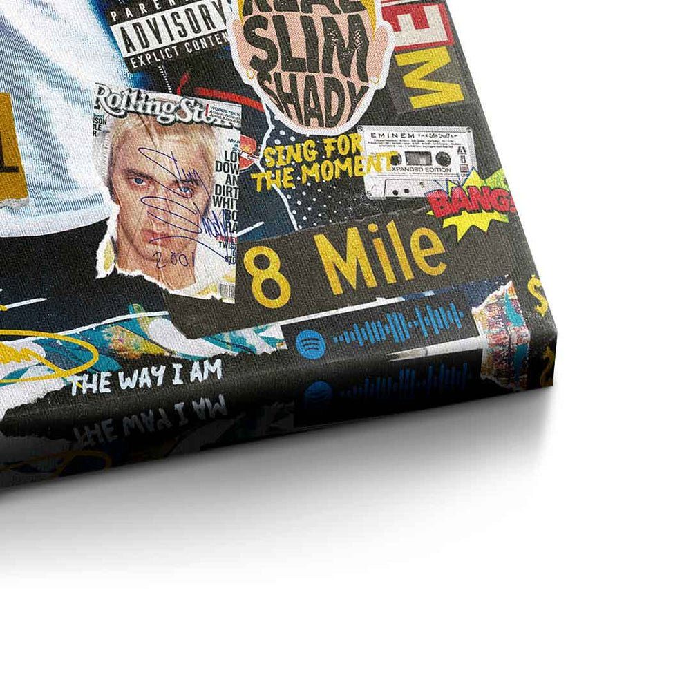 Art Rahmen Leinwandbild, Eminem Leinwandbild Rahmen collage DOTCOMCANVAS goldener premium DOTCOMCANVAS® mit Pop