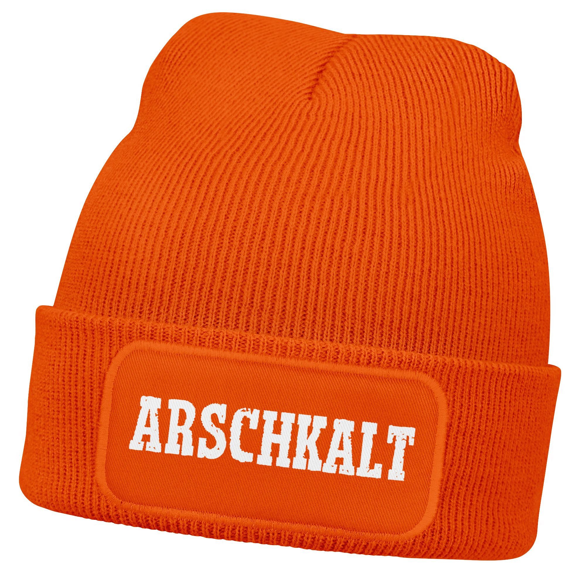 MoonWorks Strickmütze Moonworks® Damen Beanie mit Patch Arschkalt Strickmütze mit Spruch