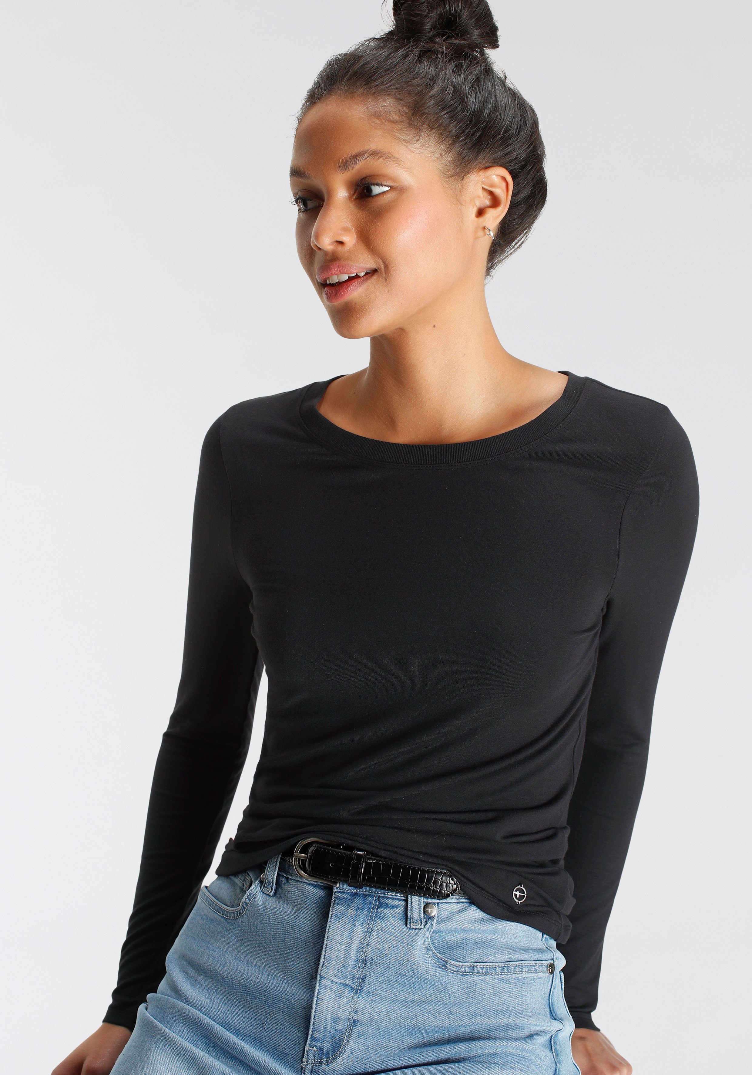Tamaris Langarmshirt langärmlig, sehr figurbetont, unifarben, günstig online kaufen