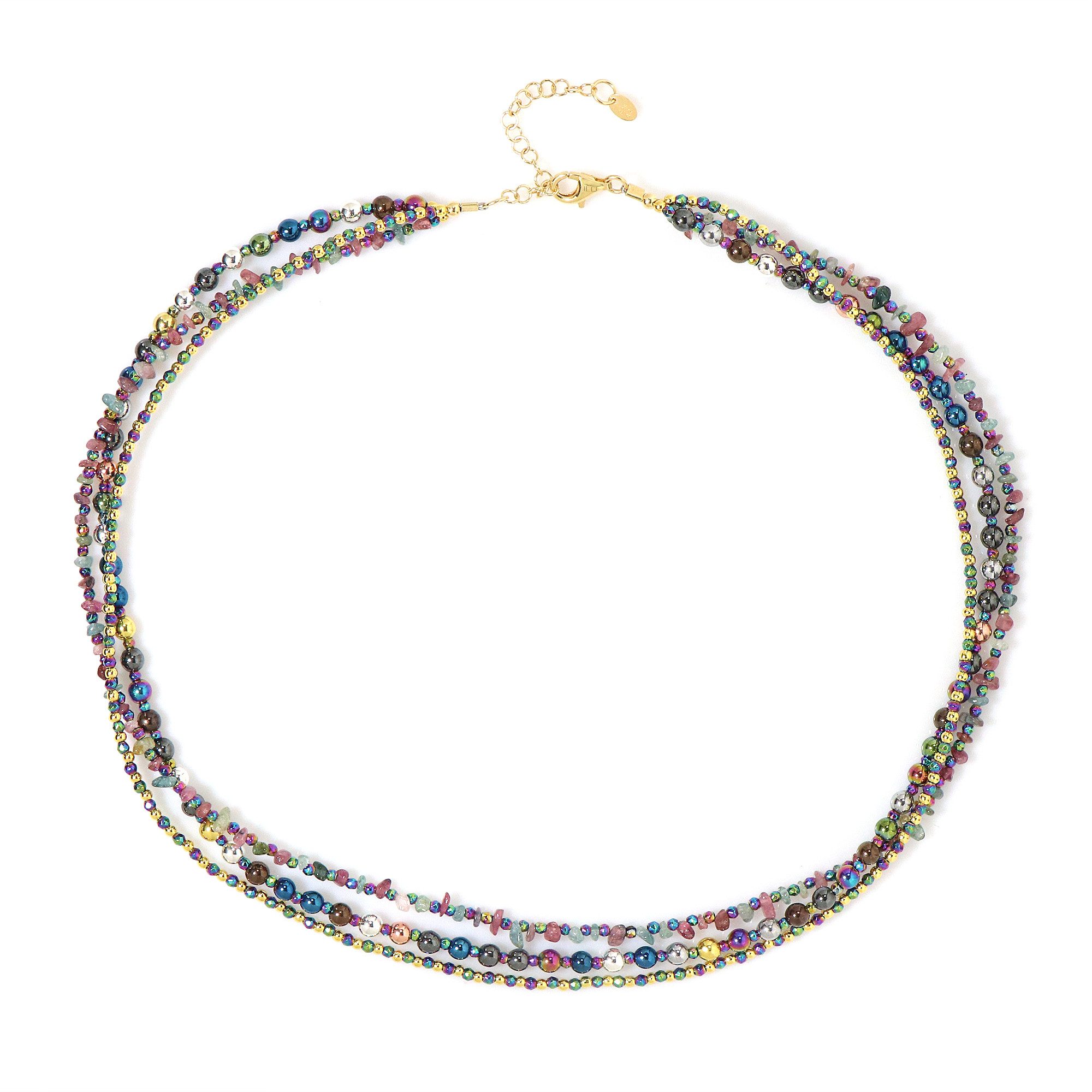 Silberkette Multicolor Hämatit Silber Halskette, 925 vergoldet