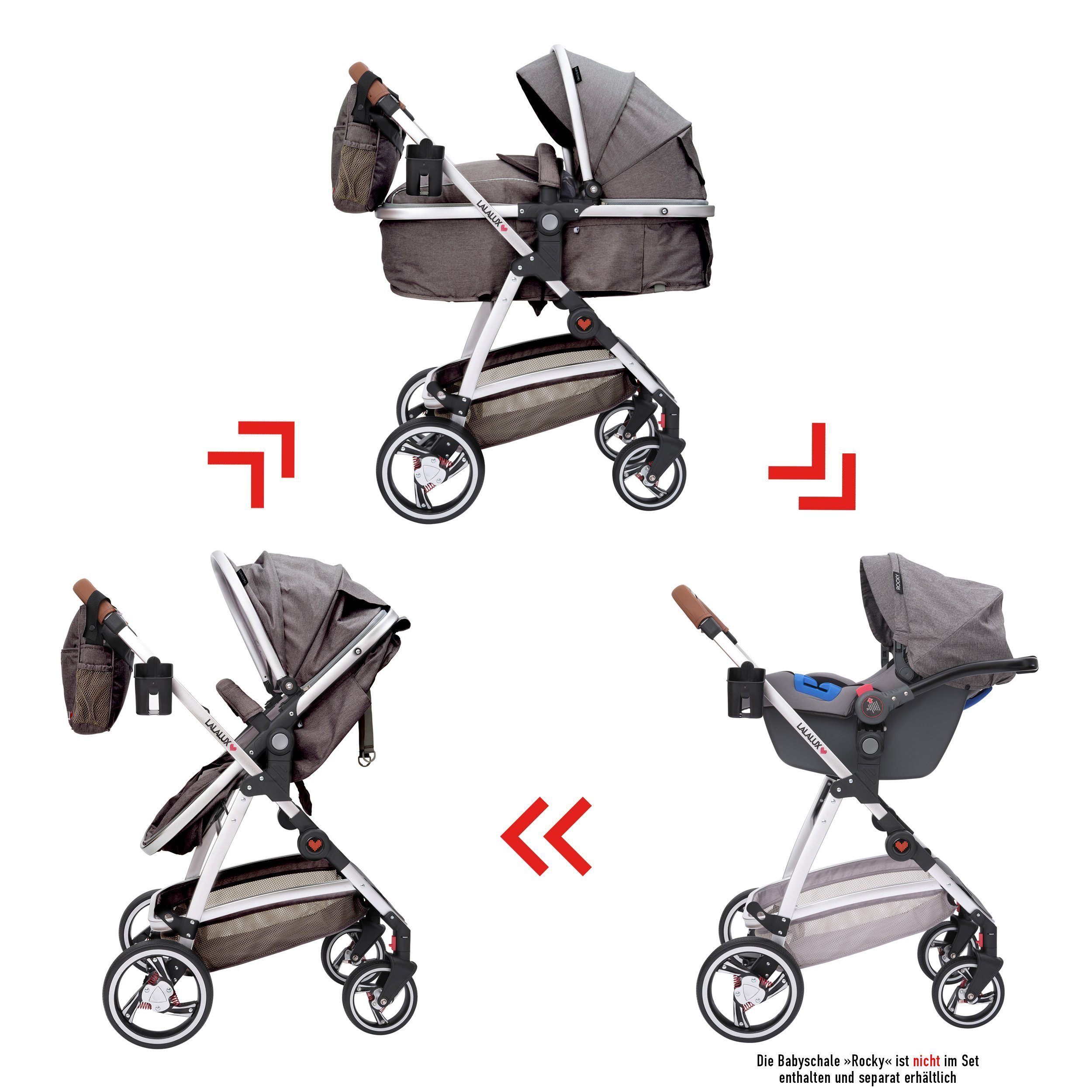 3 Kinderwagen Material Lalalux wetterfestem Kombi-Kinderwagen, Dunkelgrau und Kombi-Kinderwagen aus in 1 Babyboomer, atmungsaktivem