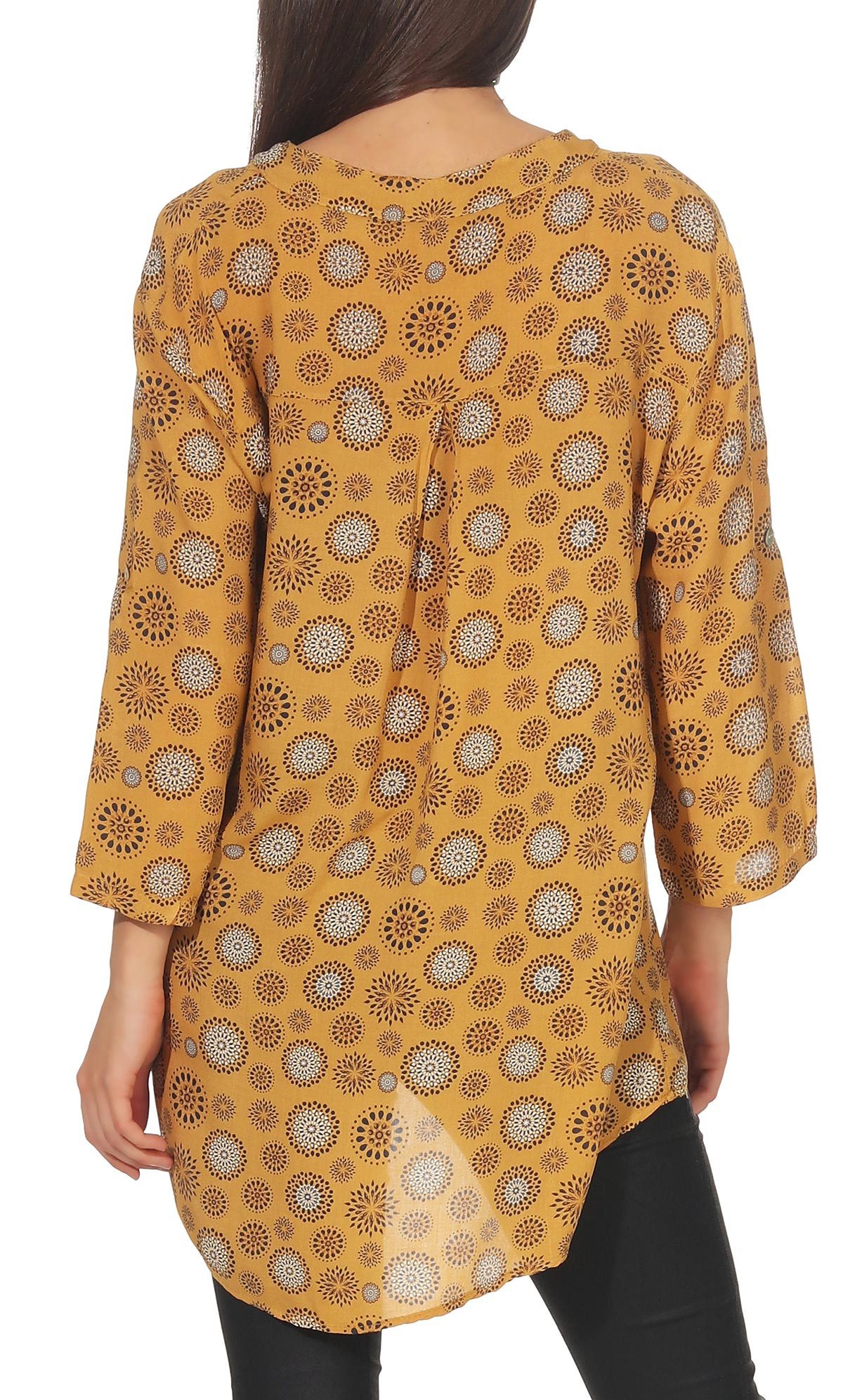malito more than fashion Schlupfbluse malito Damen Bluse mit Print, Tunika mit ¾ Armen, Blusenshirt auch Bluse mit Kreis Blumen Print 3/4 Ärmeln Einheitsgröße