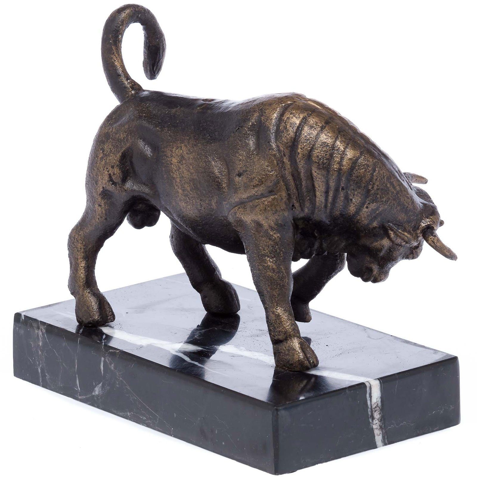 Aubaho Dekoobjekt Stier Bulle Gusseisen auf Steinplinthe Figur Skulptur Buchstütze antik