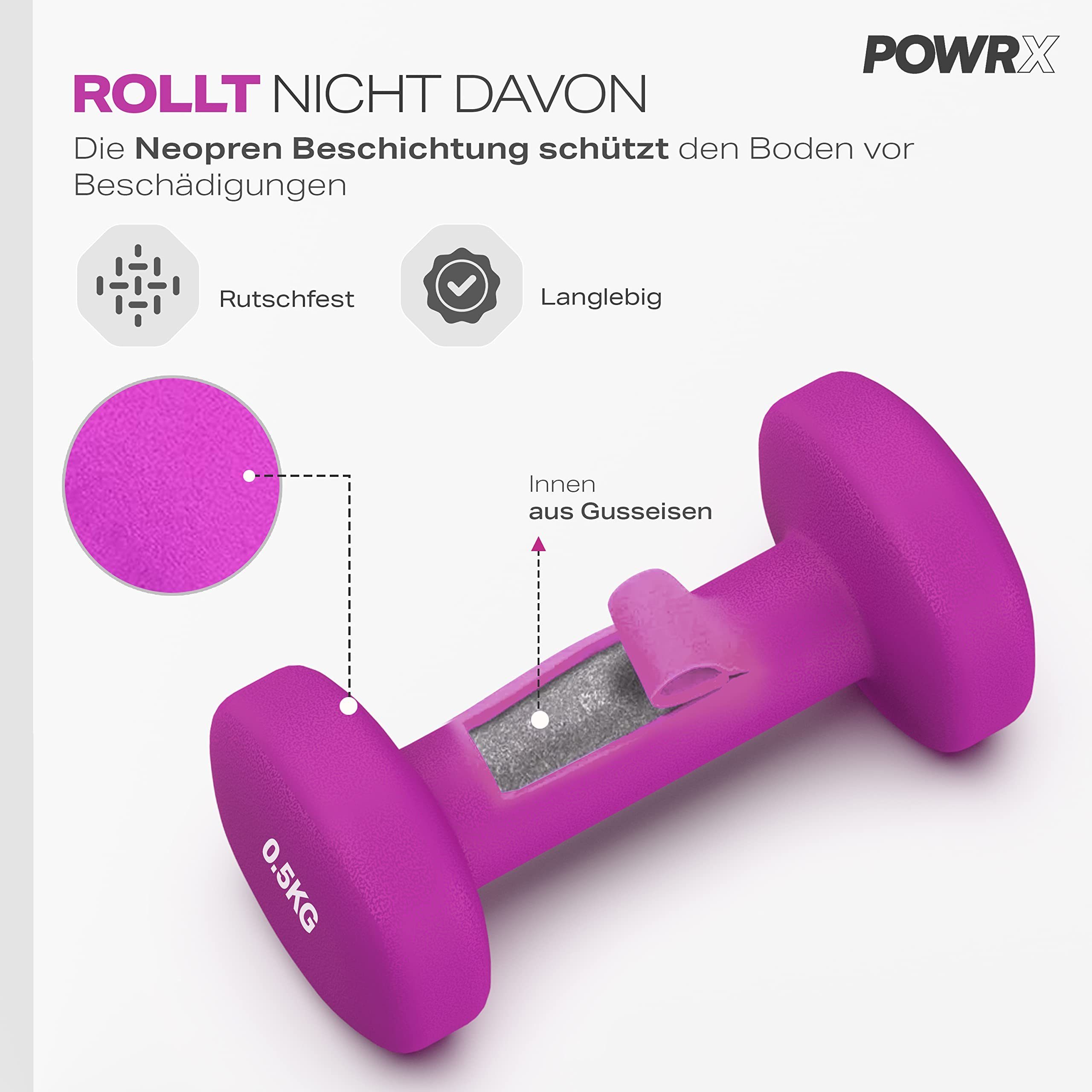 Rosa Fitness, Krafttraining, kg) ( Gewicht, Hexagon, POWRX 2x1 Hantelset (2X1Kg) Kurzhantel Rosa 1kg Männer/Frauen,