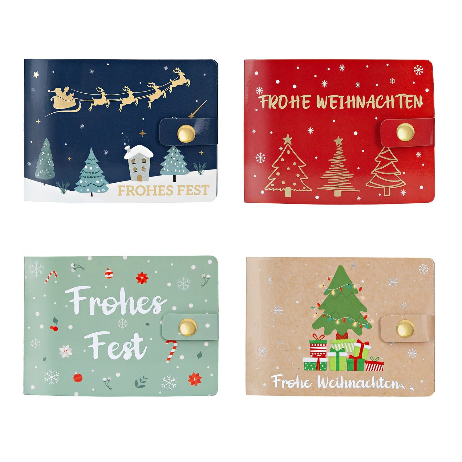 Logbuch-Verlag Klappkarte Geldgeschenkkarten Weihnachten 4er Set – Geldgeschenk mit Druckknopf