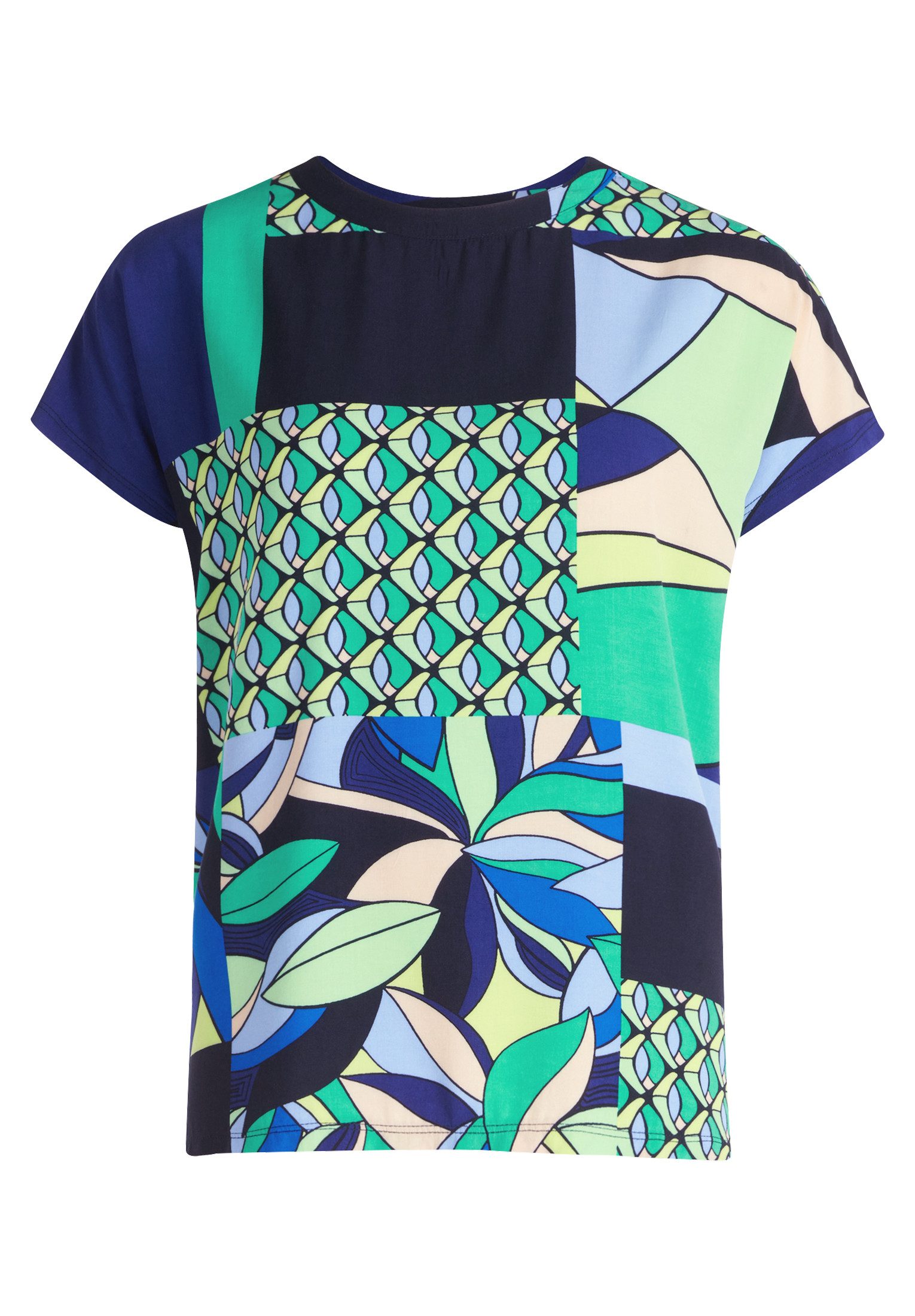 Betty Barclay Kurzarmshirt Betty Barclay Printshirt mit Stehkragen (1-tlg) Materialmix