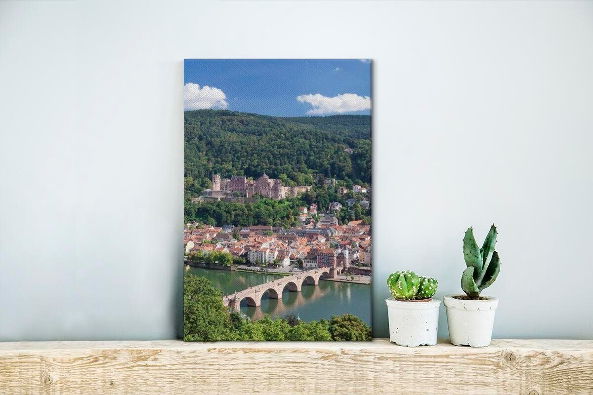 OneMillionCanvasses® Leinwandbild Zackenaufhänger, bespannt - Schloss St), inkl. (1 Gemälde, Heidelberg 20x30 - Fluss, cm fertig Leinwandbild