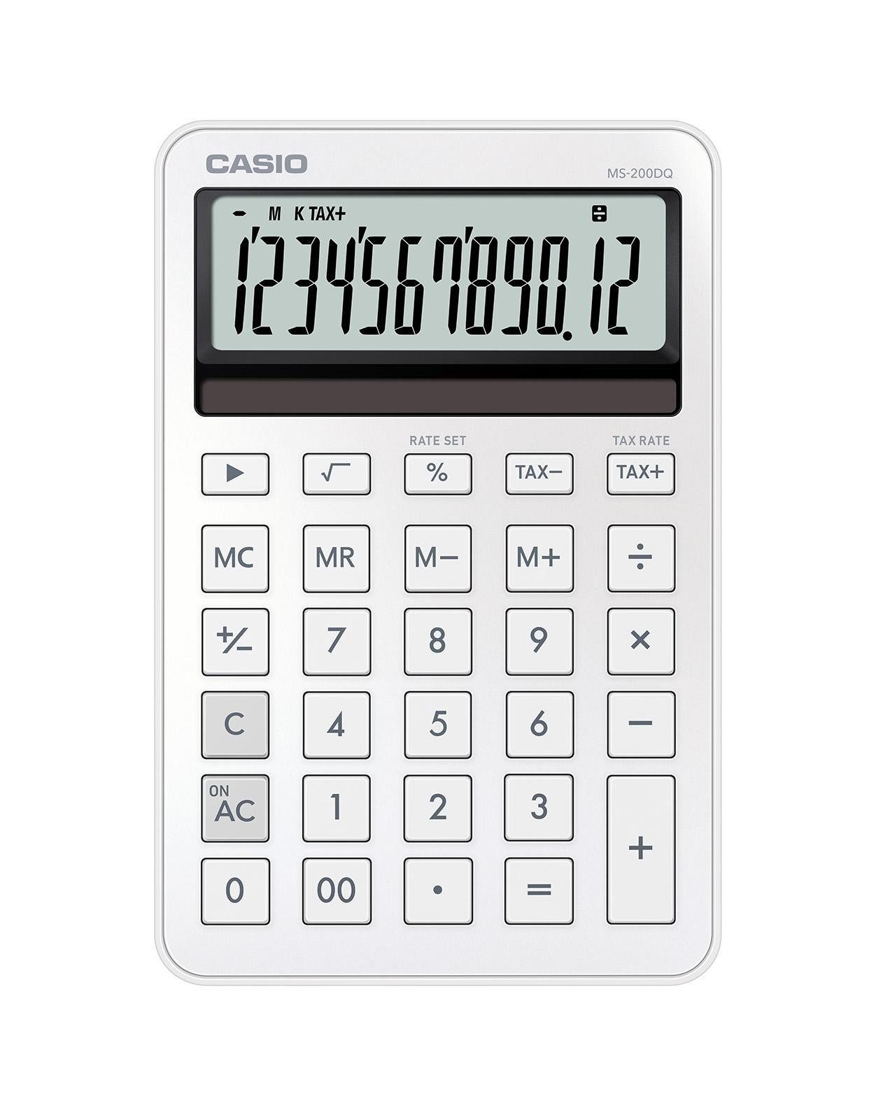 CASIO Taschenrechner MS-200DQ, Solarbetrieb, 12-stelliges LC-Display, Rechenbefehle, +/- Wechsel