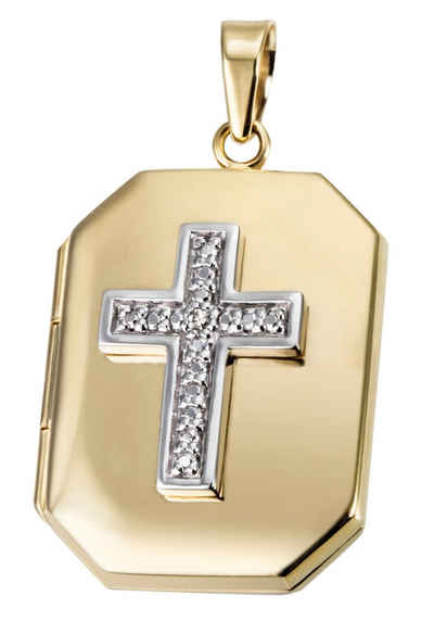 Firetti Medallionanhänger Schmuck Geschenk Gold 375 Halsschmuck Anhänger Medaillon Kreuz, mit Diamant