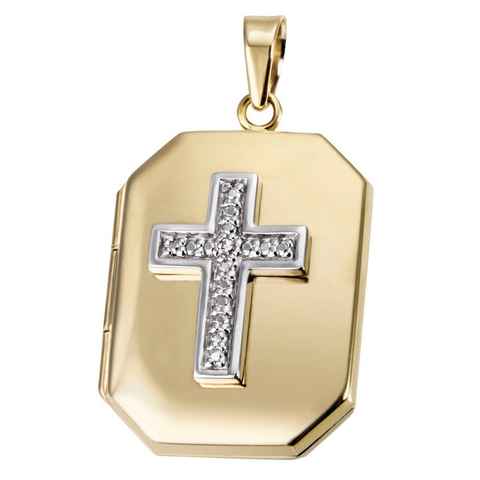 Firetti Medallionanhänger Schmuck Geschenk Gold 375 Halsschmuck Anhänger Medaillon Kreuz, mit Diamant