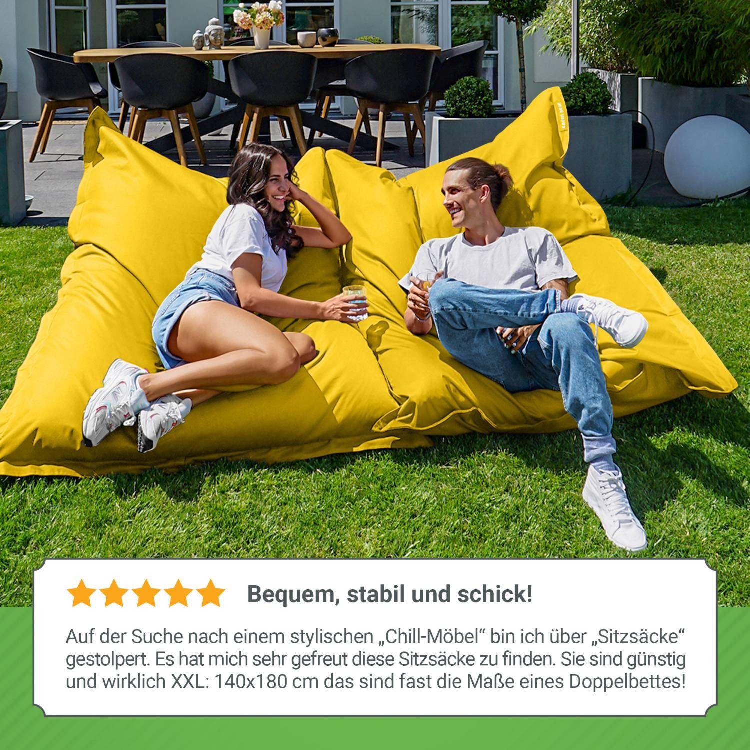Green Bean Sitzsack XXL Outdoor Sitzsack Square 140x180cm (XXL Riesensitzsack 140x180cm 380 Liter Kinder & Erwachsene Bean Bag EPS Perlen Füllung, Groß Draußen  – Bild 4 von 5