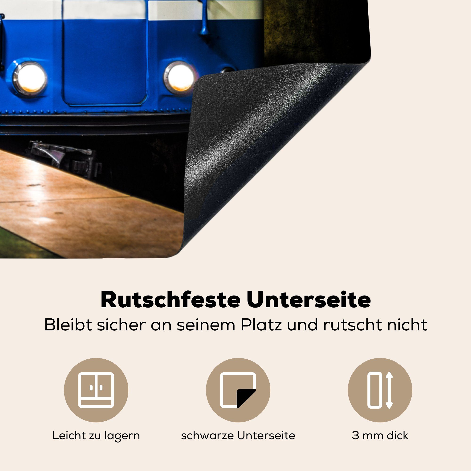 MuchoWow Herdblende-/Abdeckplatte Dunkle U-Bahn-Station für tlg), Vinyl, küche, Ceranfeldabdeckung (1 Schutz mit Zug, Induktionskochfeld cm, 81x52 die blauem