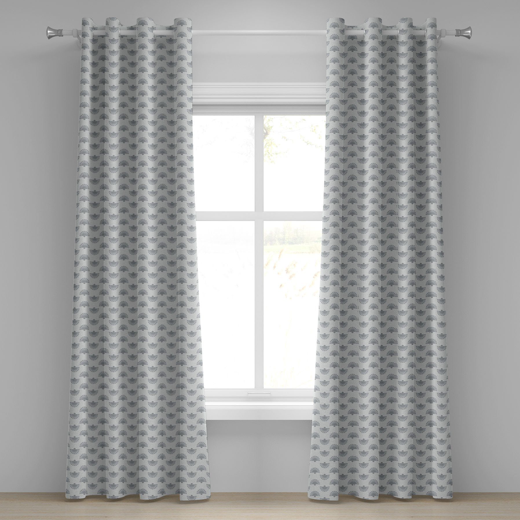 für Fan-Muster Wohnzimmer, Geometrisch Japanisches Gardine Abakuhaus, 2-Panel-Fenstervorhänge Schlafzimmer Dekorative