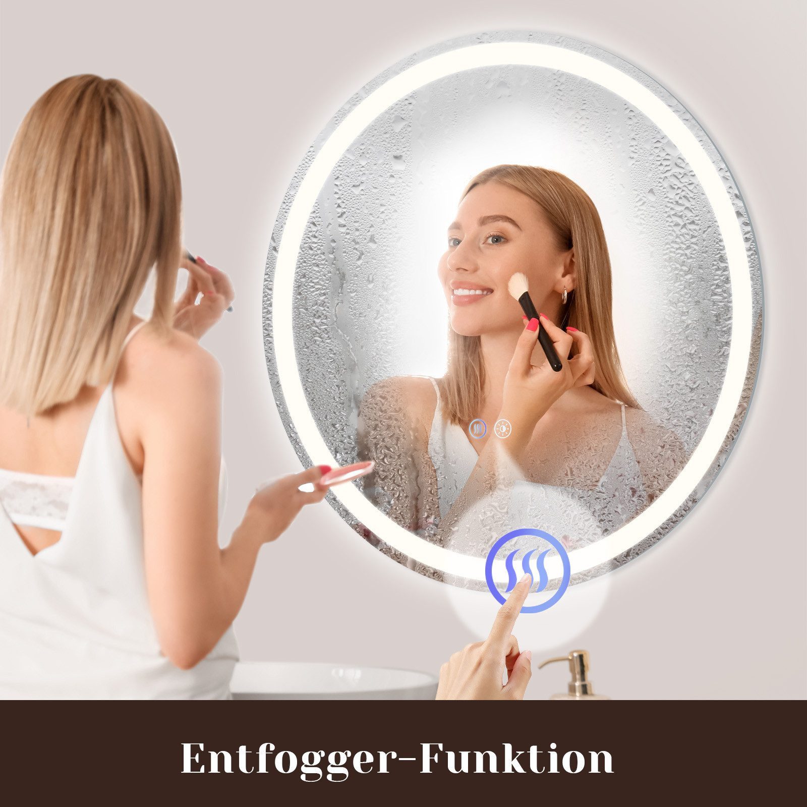 Nettlife Badspiegel Rund Touch Schalter und Entfogger Wandspiegel Beleuchtet 50/60/70/80cm, Entfogger Funktion Dimmbar Memories Funktion Ideal für Badezimmer – Bild 3 von 5