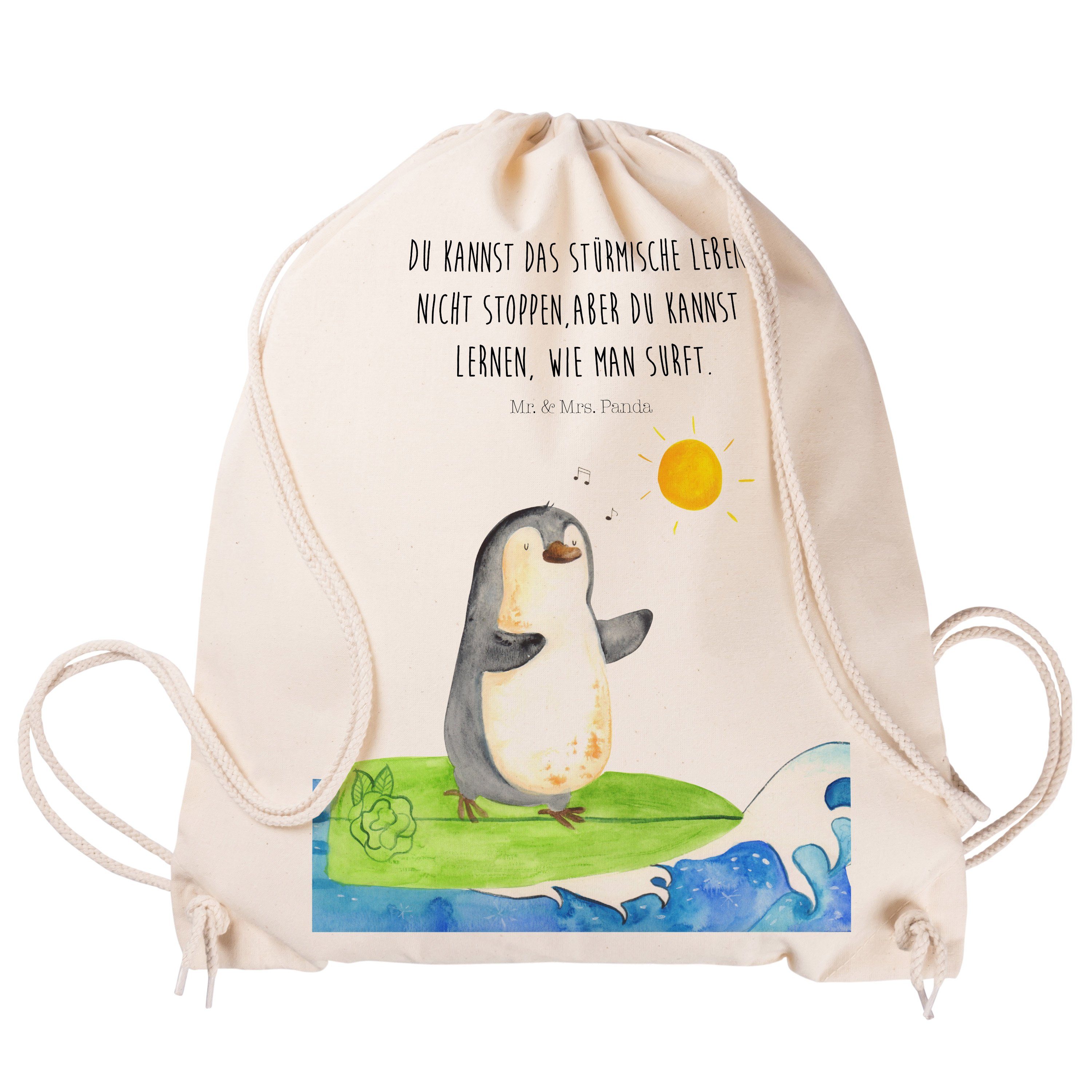 Wellen, - Mr. Mrs. (1-tlg) Geschenk, Urlaub, Transparent Pinguin Surfer & Sporttasche Sportbeutel - Panda