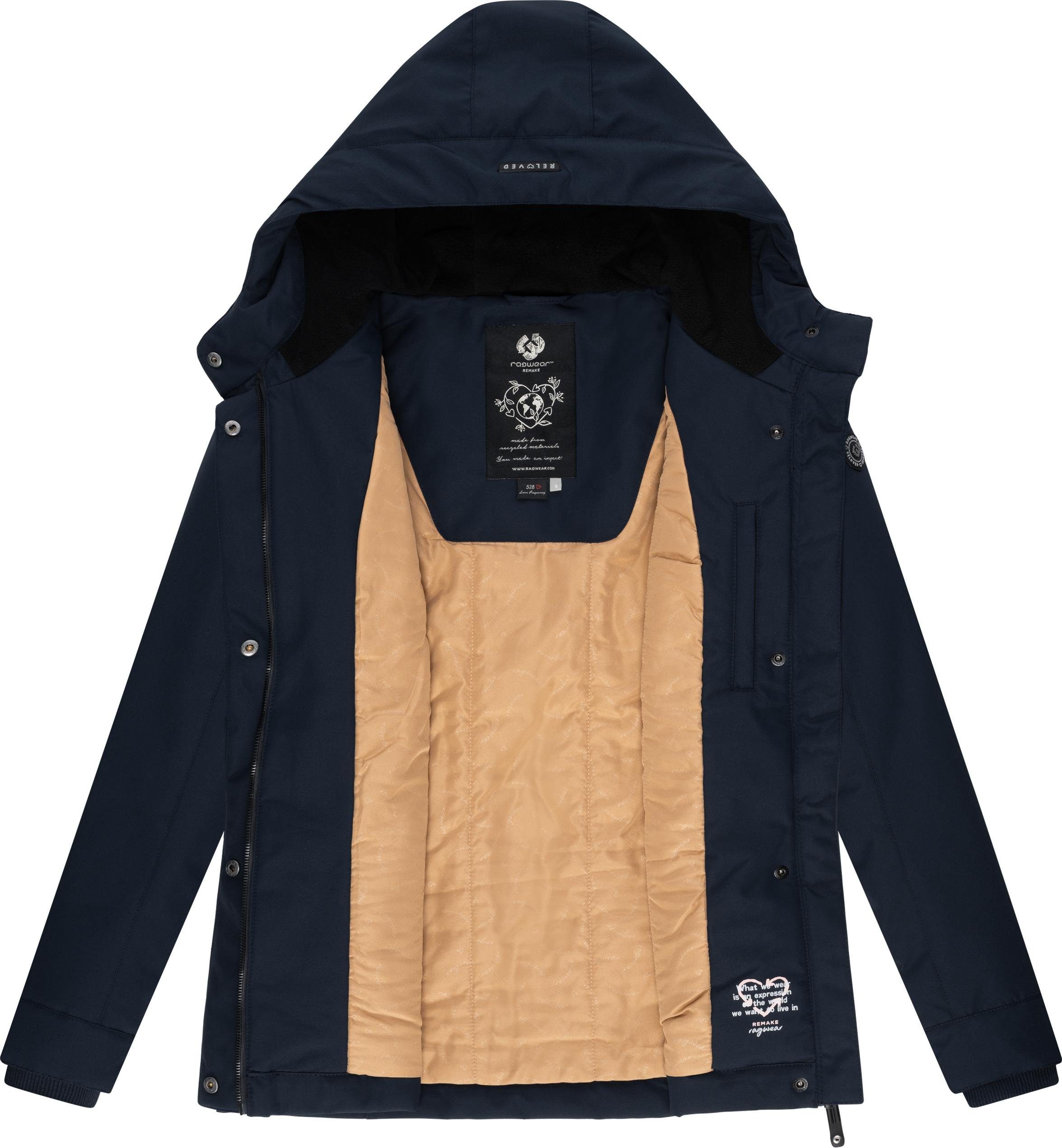 navy Materialien Outdoorjacke aus II gefütterte recycelten Winterjacke Intl. Ragwear Jazmin Remake