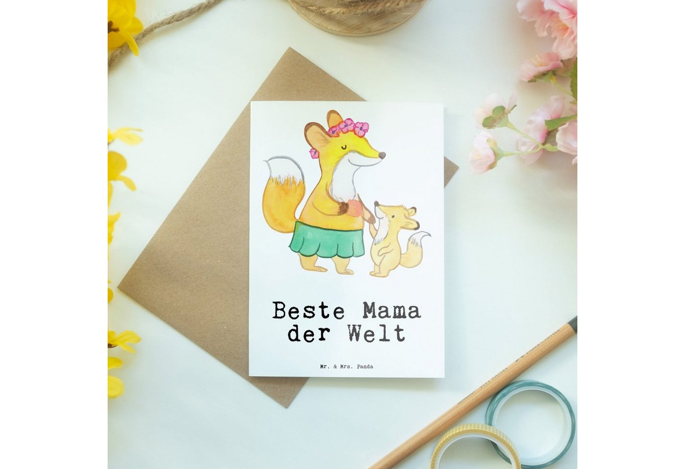 Thumbnail - Mr. & Mrs. Panda Grußkarte Fuchs Beste Mama der Welt - Weiß - Geschenk, Grußkarte, Danke, Geburt, Handgefertigt