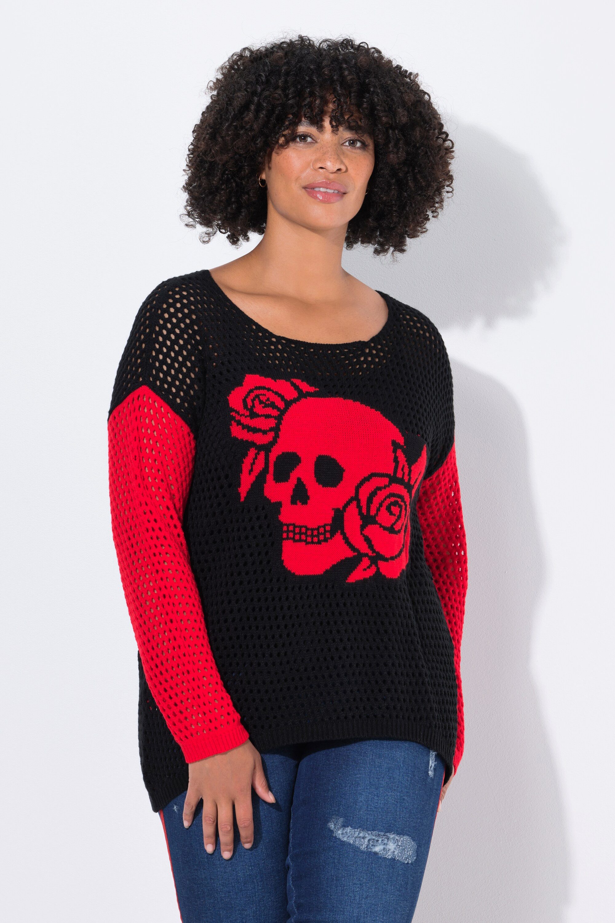 Angel of Style Fleecepullover Pullover Relaxed Fit Lochstrick Totenkopf günstig online kaufen