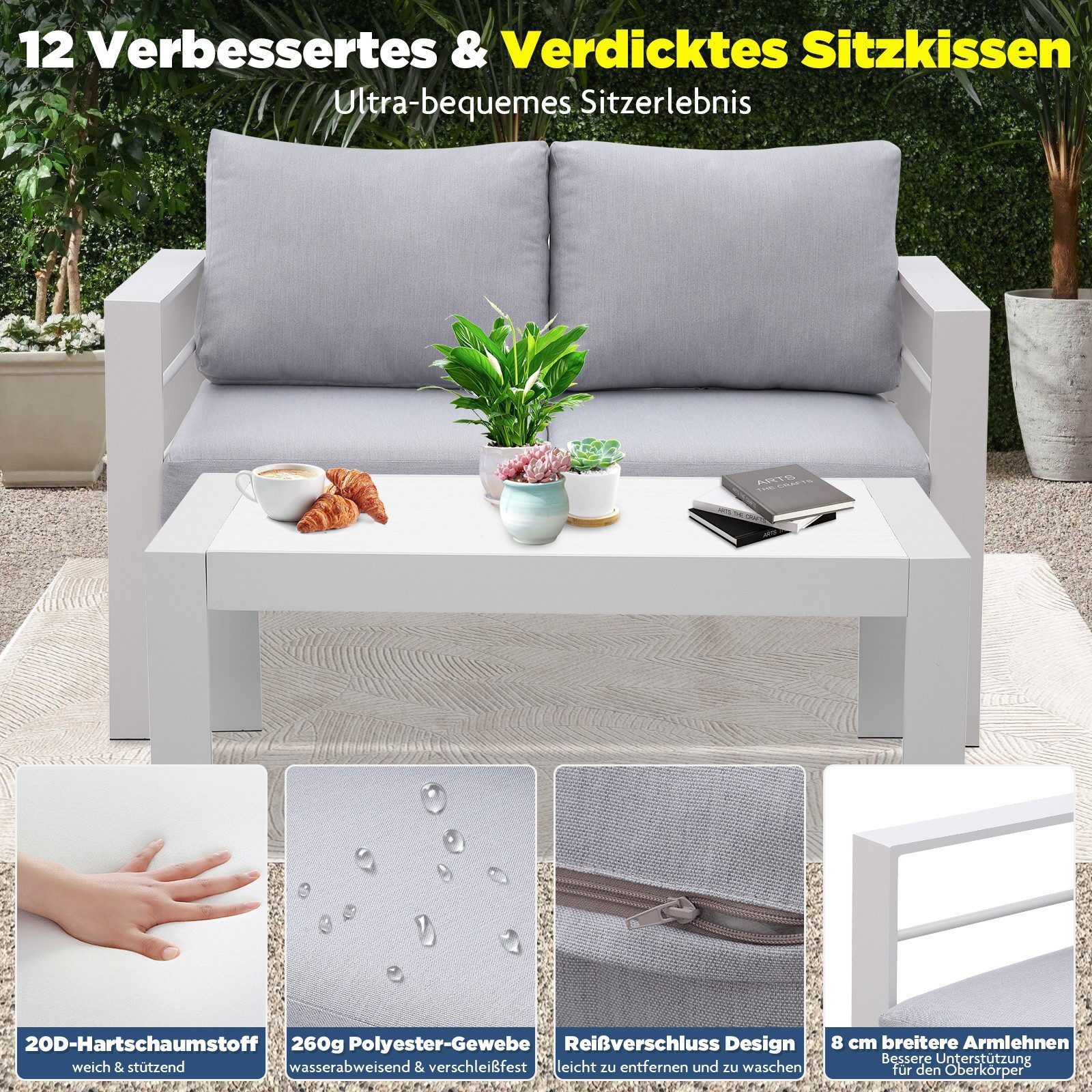 MeXo Gartenlounge-Set XXL Gartenmöbel Set Aluminium Outdoor, (weiß, harmonieren mit Licht bei Nacht, 1-tlg., Passt zum skandinavischen, mediterranen oder minima – Bild 5 von 5