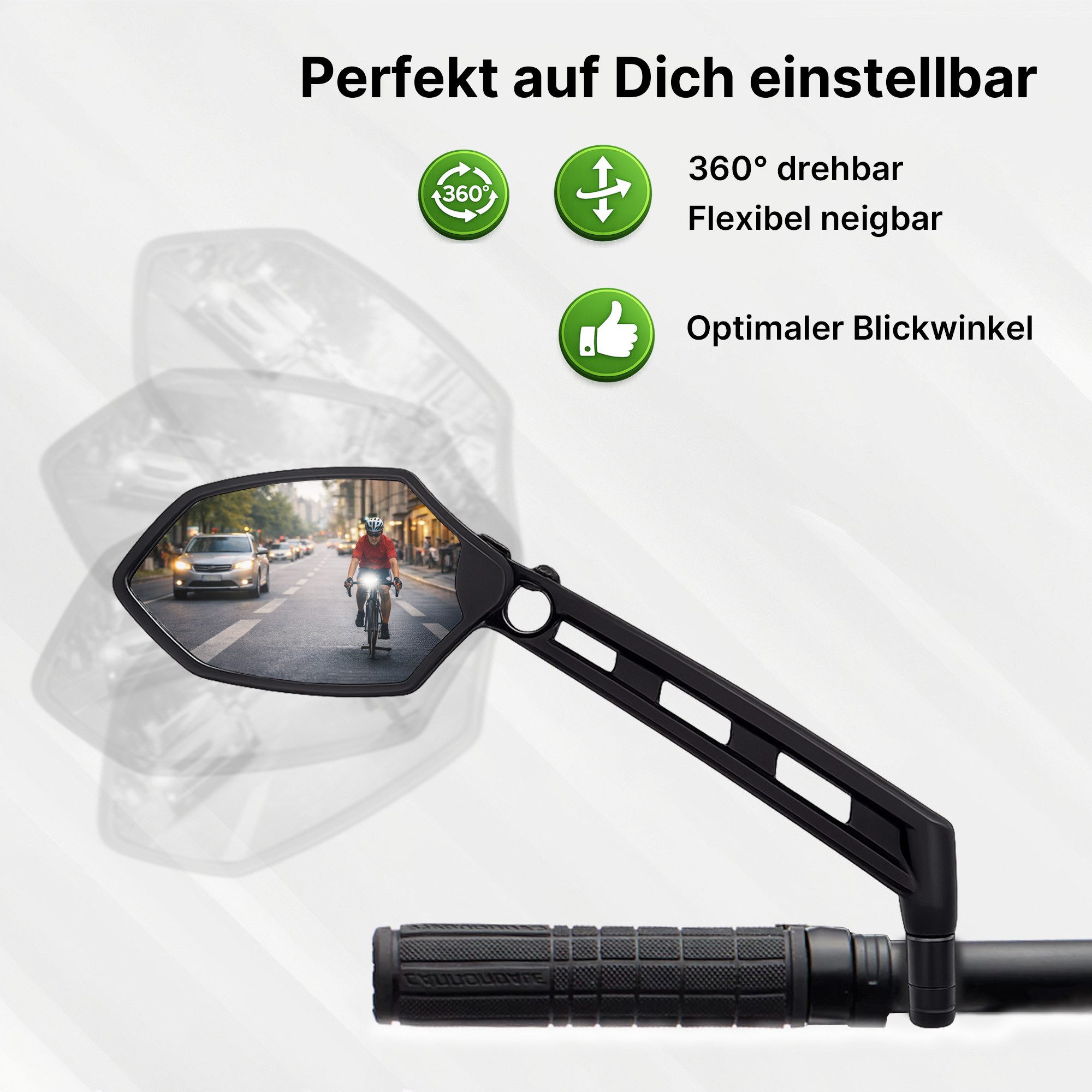 XiRRiX Fahrradspiegel, Fahrrad Spiegel, Rückspiegel für Fahrrad E-Bike, e Bike Zubehör, schlagfestes Glas - für Lenker links