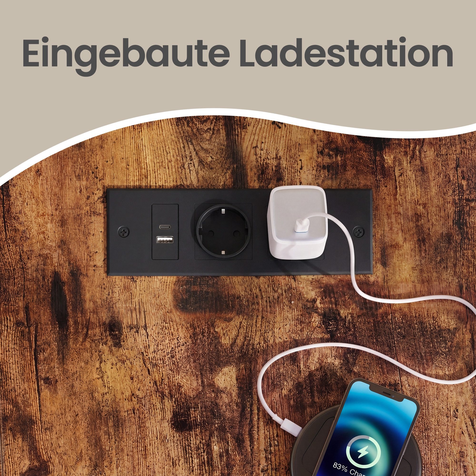VASAGLE Schreibtisch L-förmiger Eckschreibtisch mit Steckdosen, Computertisch, Gaming-Tisch, verstellbare Ablagen, 4 Schubladen, 2 USB-Anschlüsse, 140 x 80 cm – Bild 4 von 5