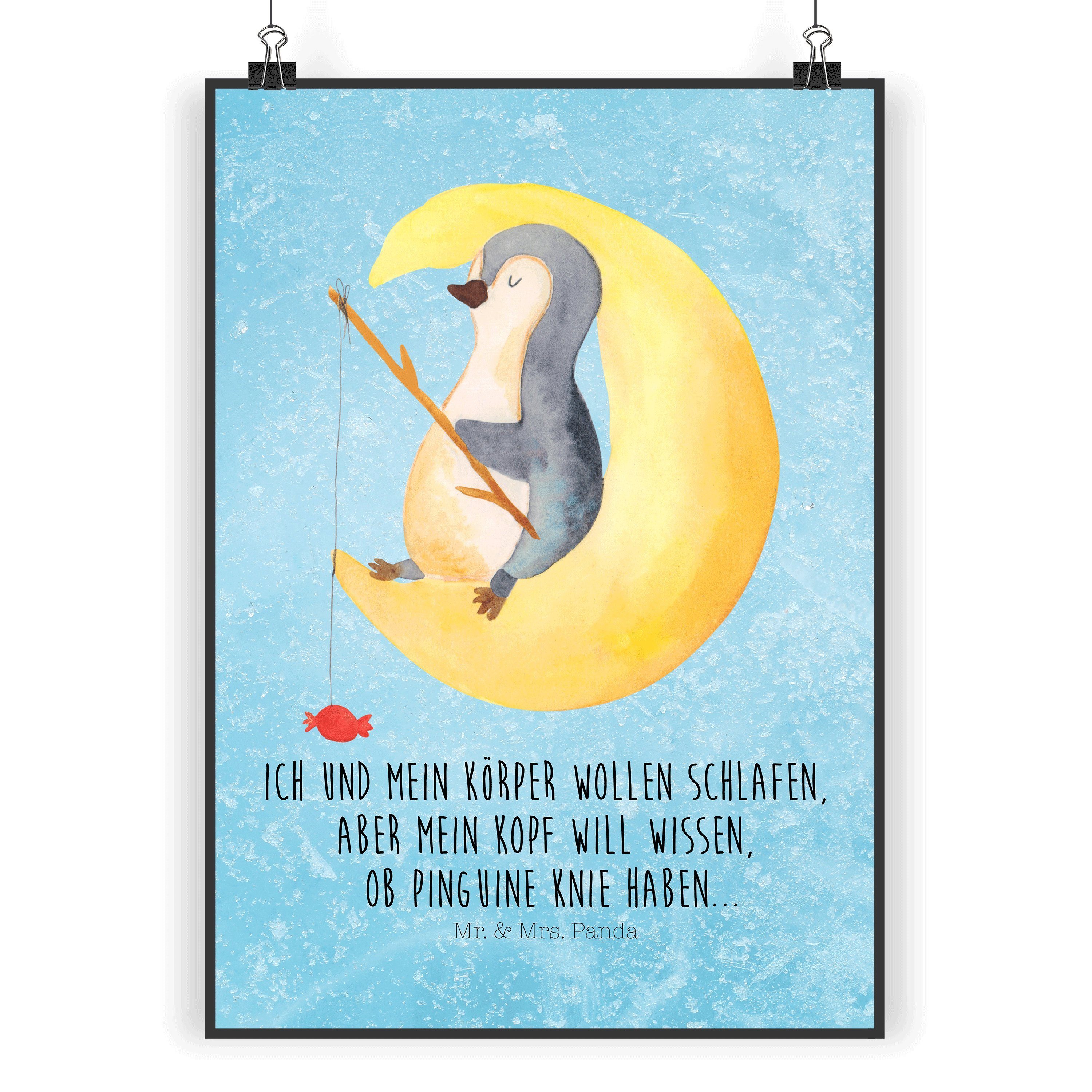 Mr. & Mrs. Panda Poster DIN A5 Pinguin Mond - Eisblau - Geschenk,  Kunstdruck, Süßigkeiten, Kü, Pinguin Mond (1 St)