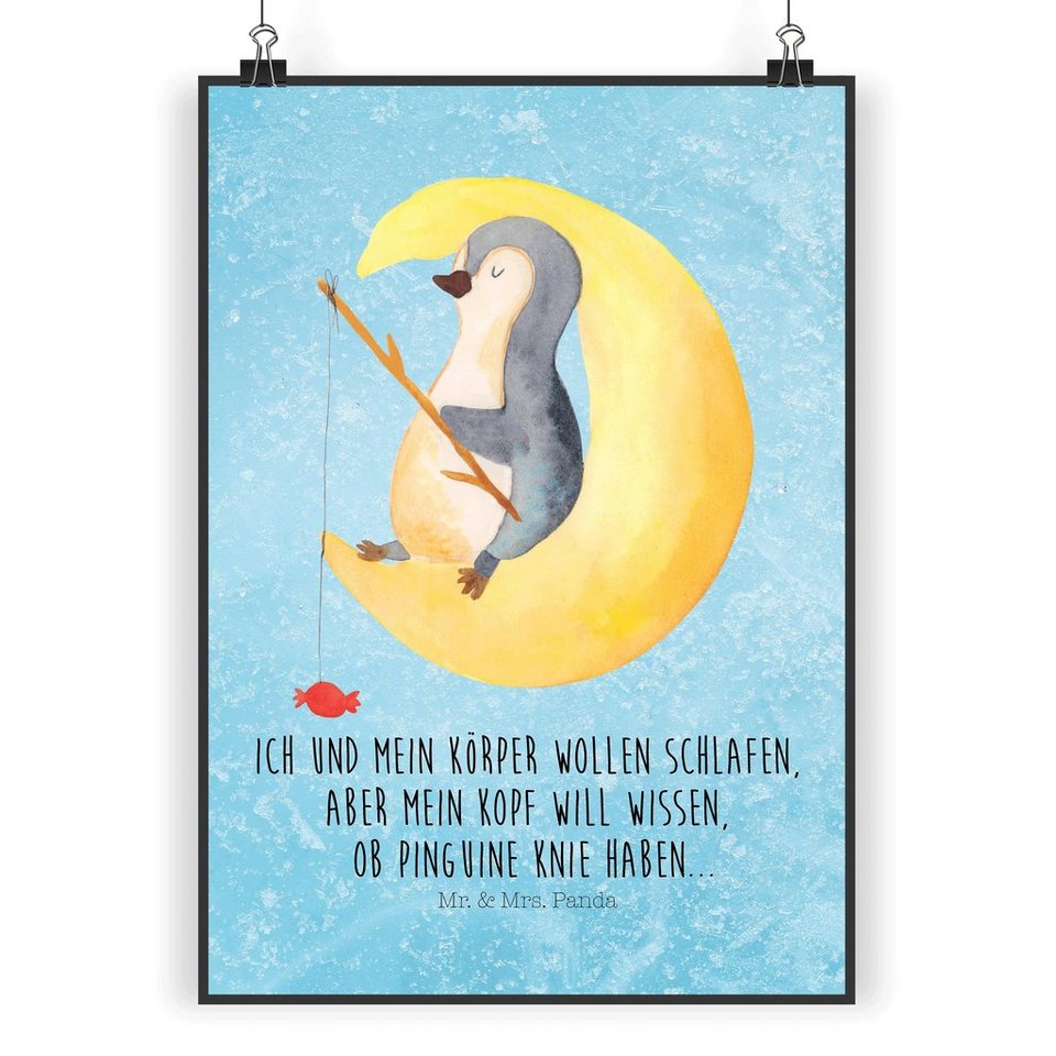 Mr. & Mrs. Panda Poster DIN A5 Pinguin Mond - Eisblau - Geschenk,  Kunstdruck, Süßigkeiten, Kü, Pinguin Mond (1 St)