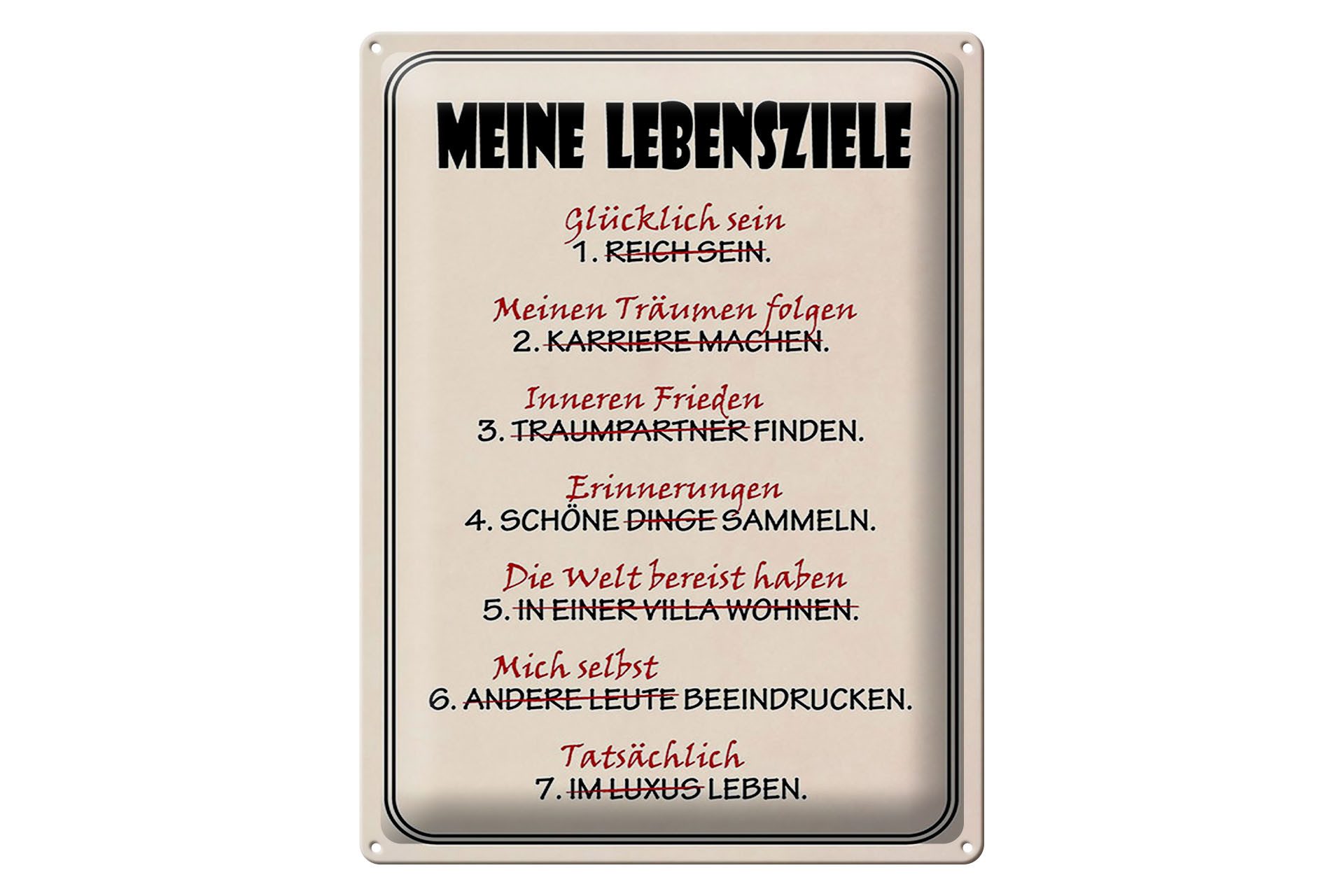 Metallschild Spruch 30x40cm meine Lebensziele glücklich