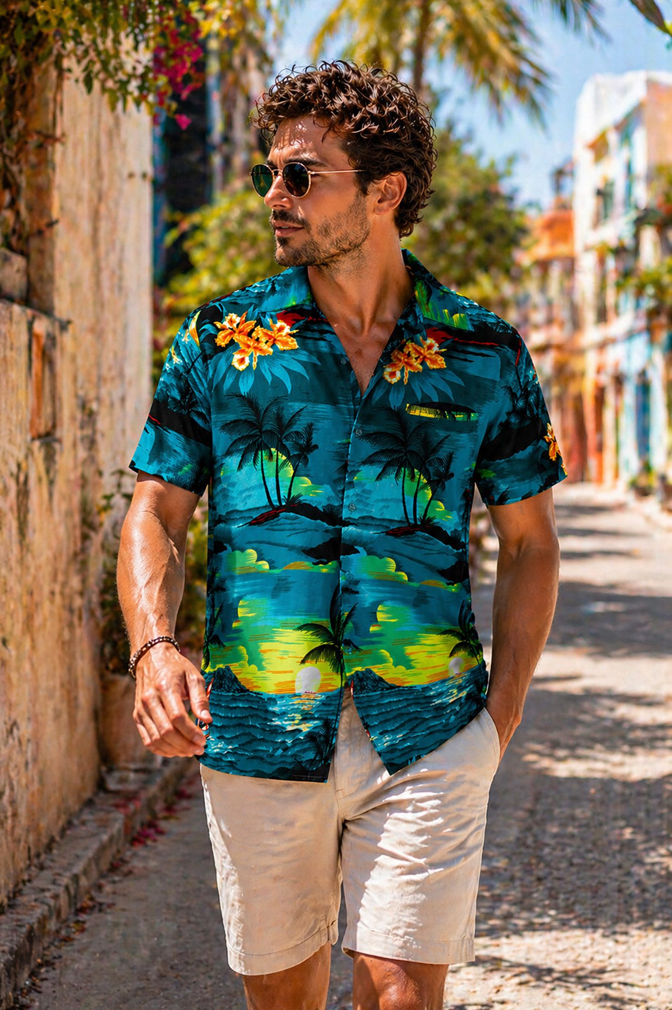 King Kameha Hawaiihemd "Surf" Funky Hawaii-Hemd Herren Kurzarm Front-Tasche Sommerhemd