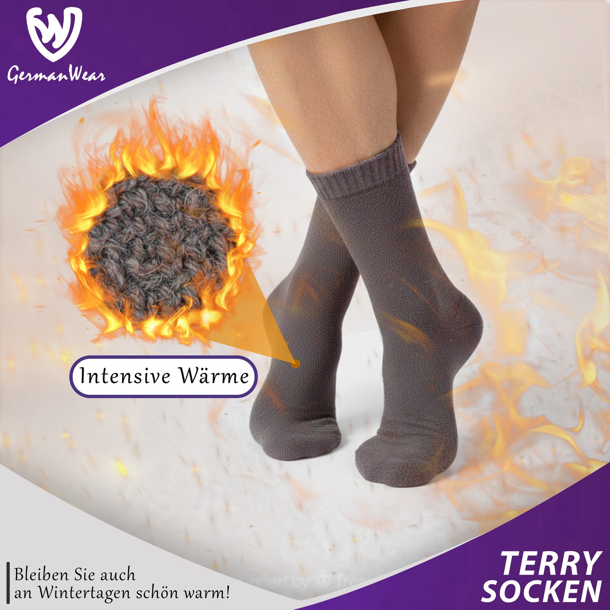 German Wear Kuschelsocken GW272 3er Pack Terrysocken (3er-Pack) Frottee-Baumwollsocken – für das ganze Jahr geeignet