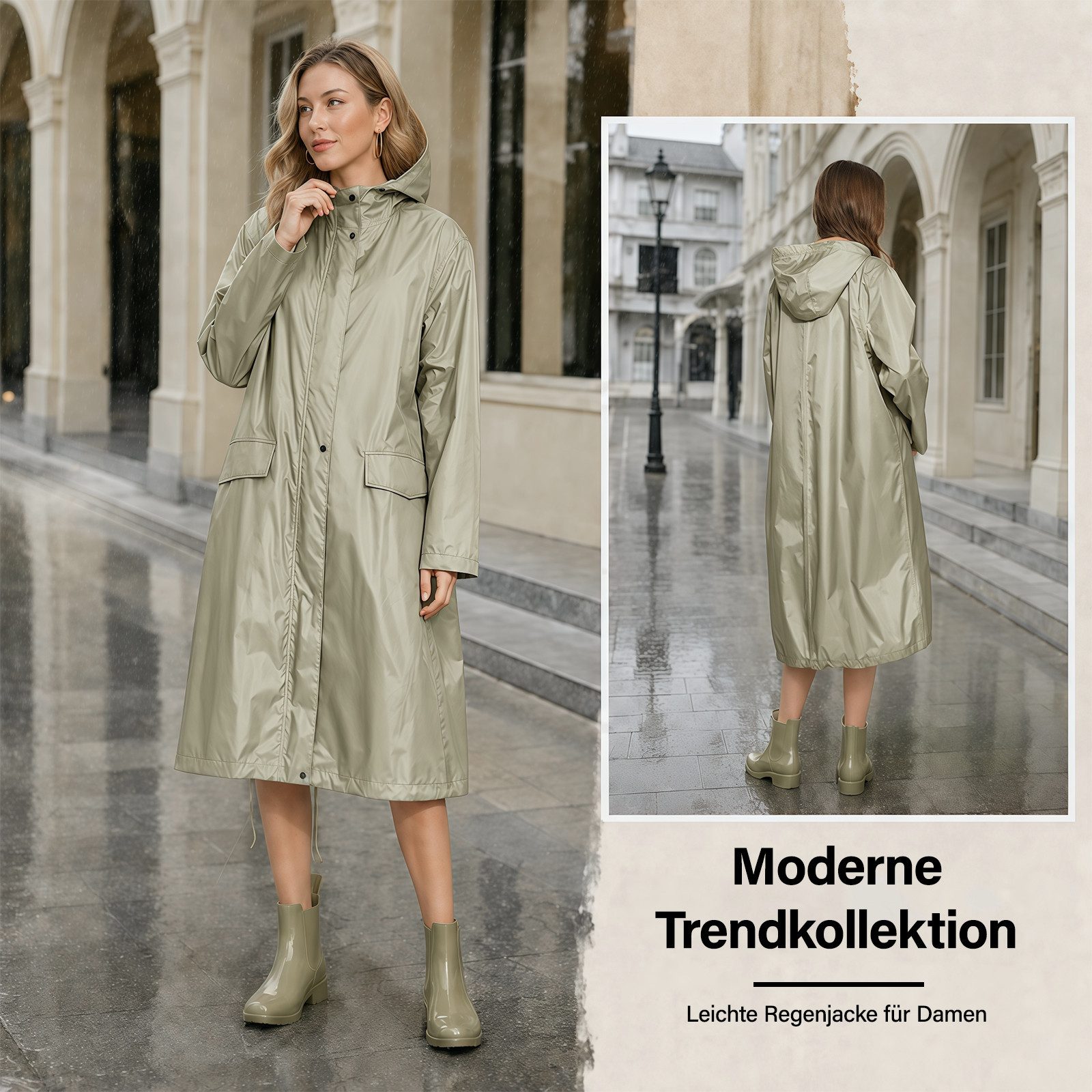 MOPUEA Regenmantel Regenmantel Damen Wasserdicht Leicht Atmungsaktiv Parka & Tasche XL (Set, 1-tlg., Multifunktional für unterwegs) Poncho Jacke Mantel für Erwachsene