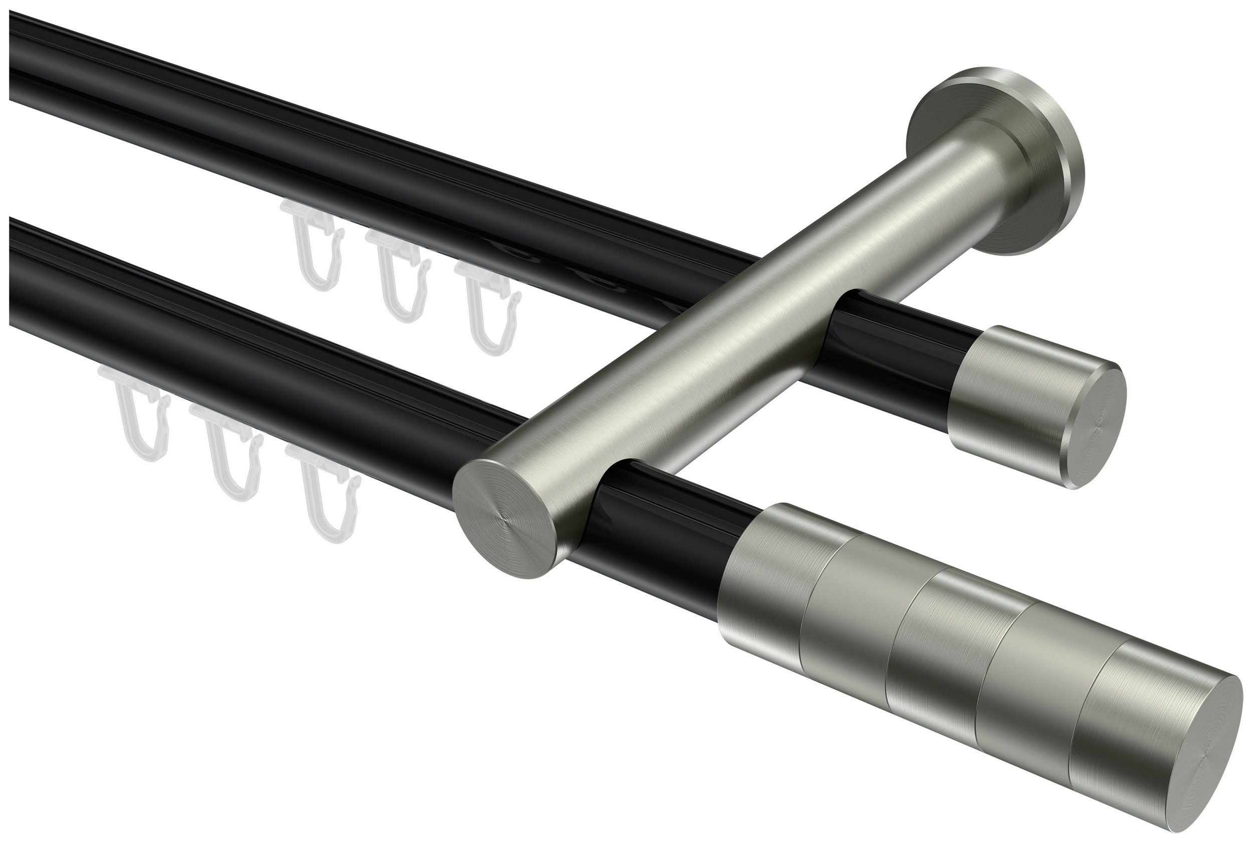 INTERDECO Innenlaufschiene Platon Mavell, Ø 20 mm, 2-läufig, Fixmaß, kürzbar, Wandmontage, Aluminium, Schwarz / Edelstahl-Optik / Bicolor