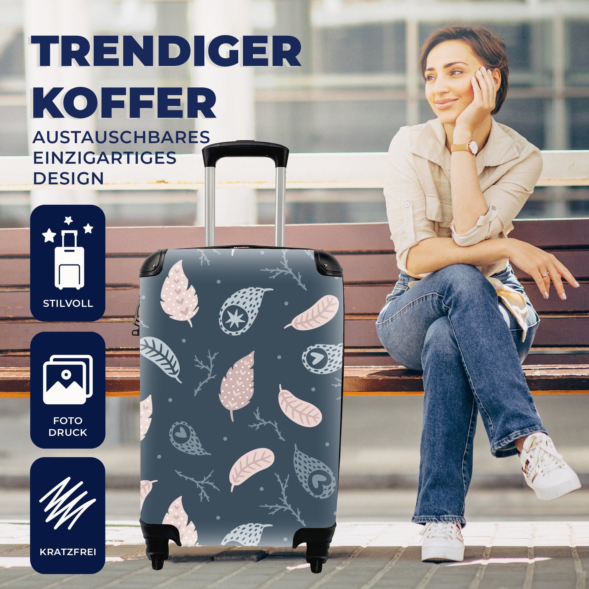 MuchoWow Handgepäckkoffer Muster - Blätter Trolley, Reisetasche 4 Reisekoffer Handgepäck mit Rollen, - rollen, Ferien, für Äste