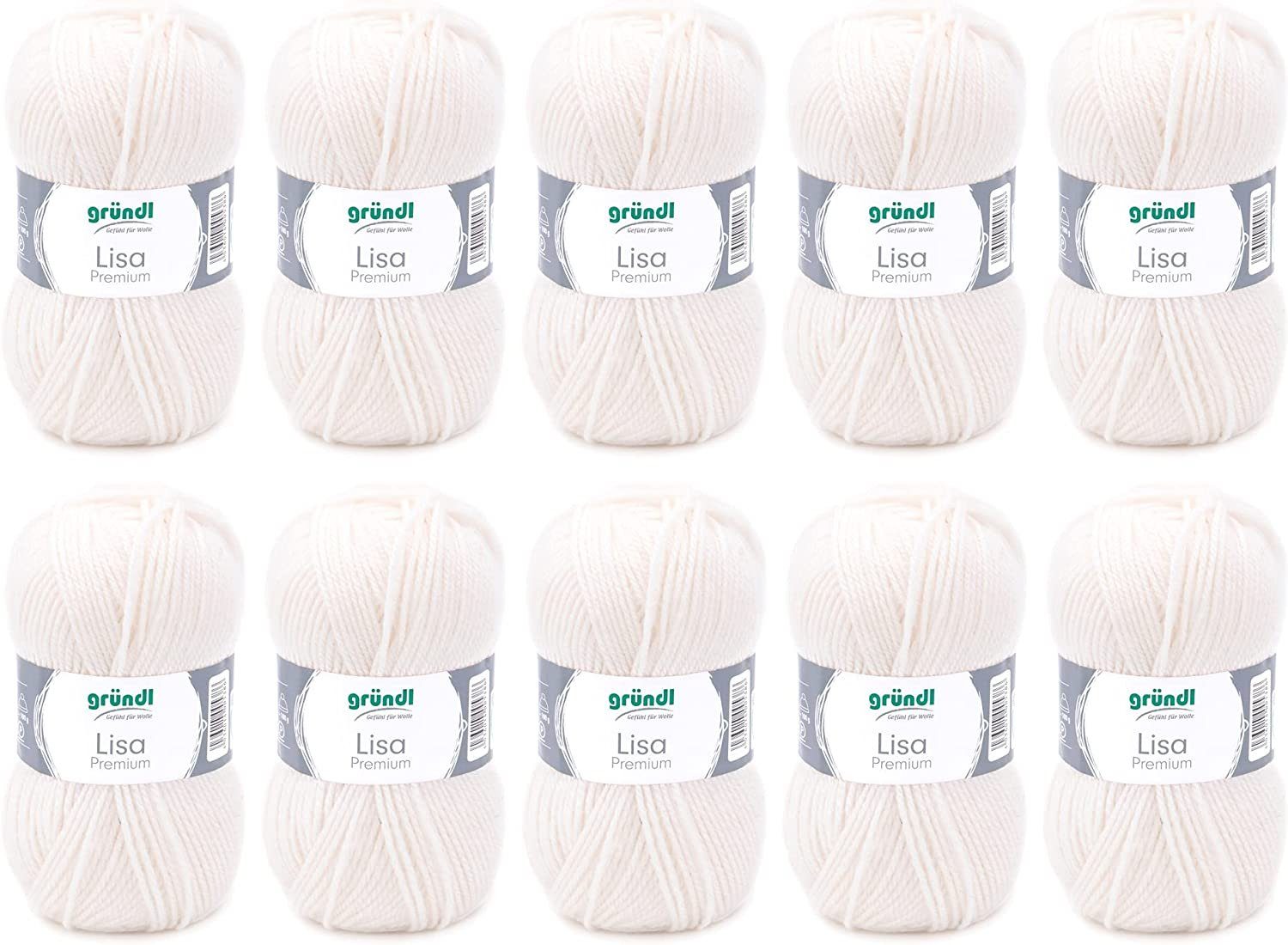Gründl Wolle Lisa Premium Uni im 10x50g Wollpaket zum Handarbeiten Häkelwolle, (Wolle zum Stricken, Häkeln, Handarbeiten, Handstrickgarn), weich und pflegeleicht, ohne Schurwolle