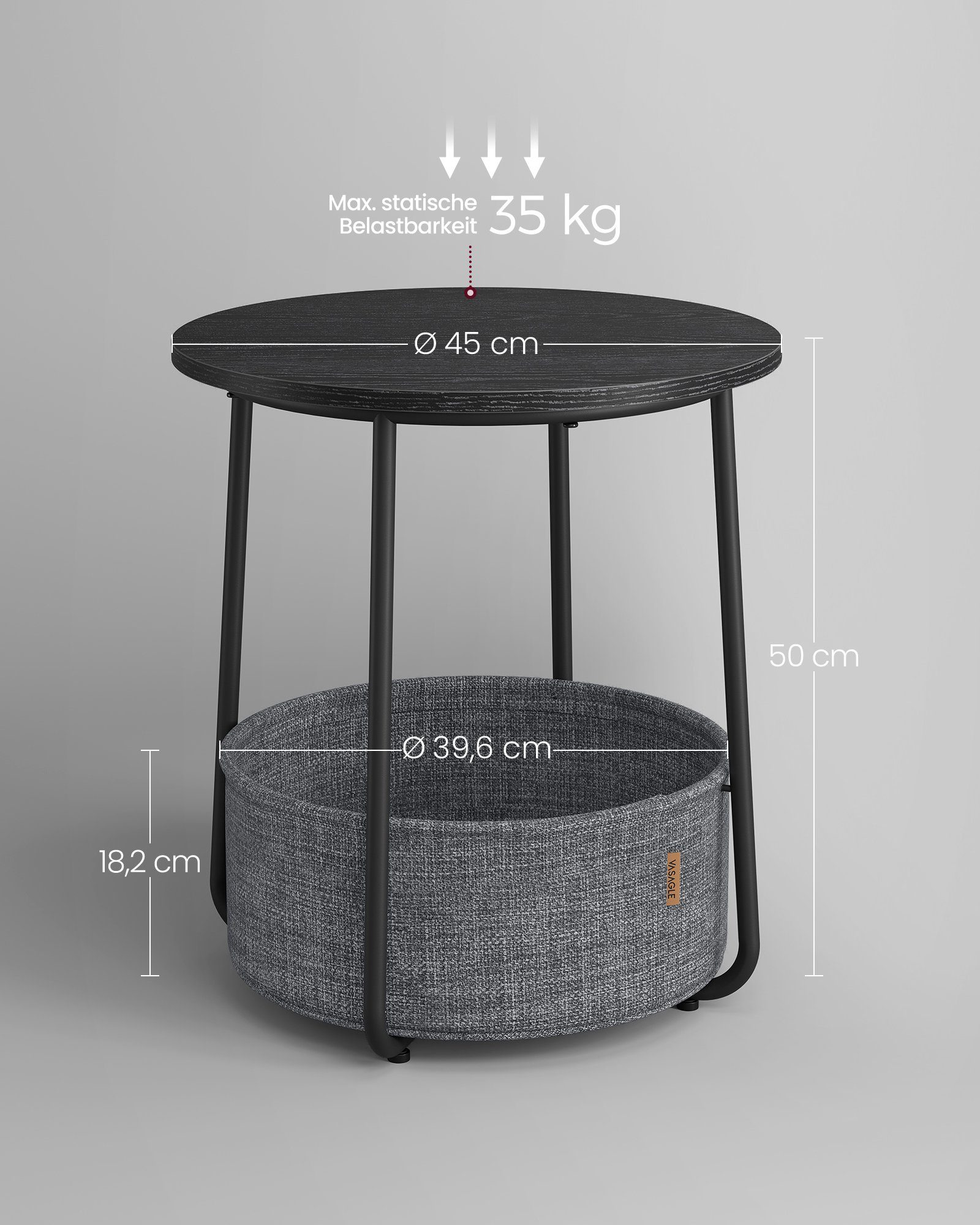 VASAGLE Beistelltisch kleiner Tisch Stauraum für Wohnzimmer, rund, klein, Couchtisch, Wohnzimmertisch, Korb – Bild 4 von 5