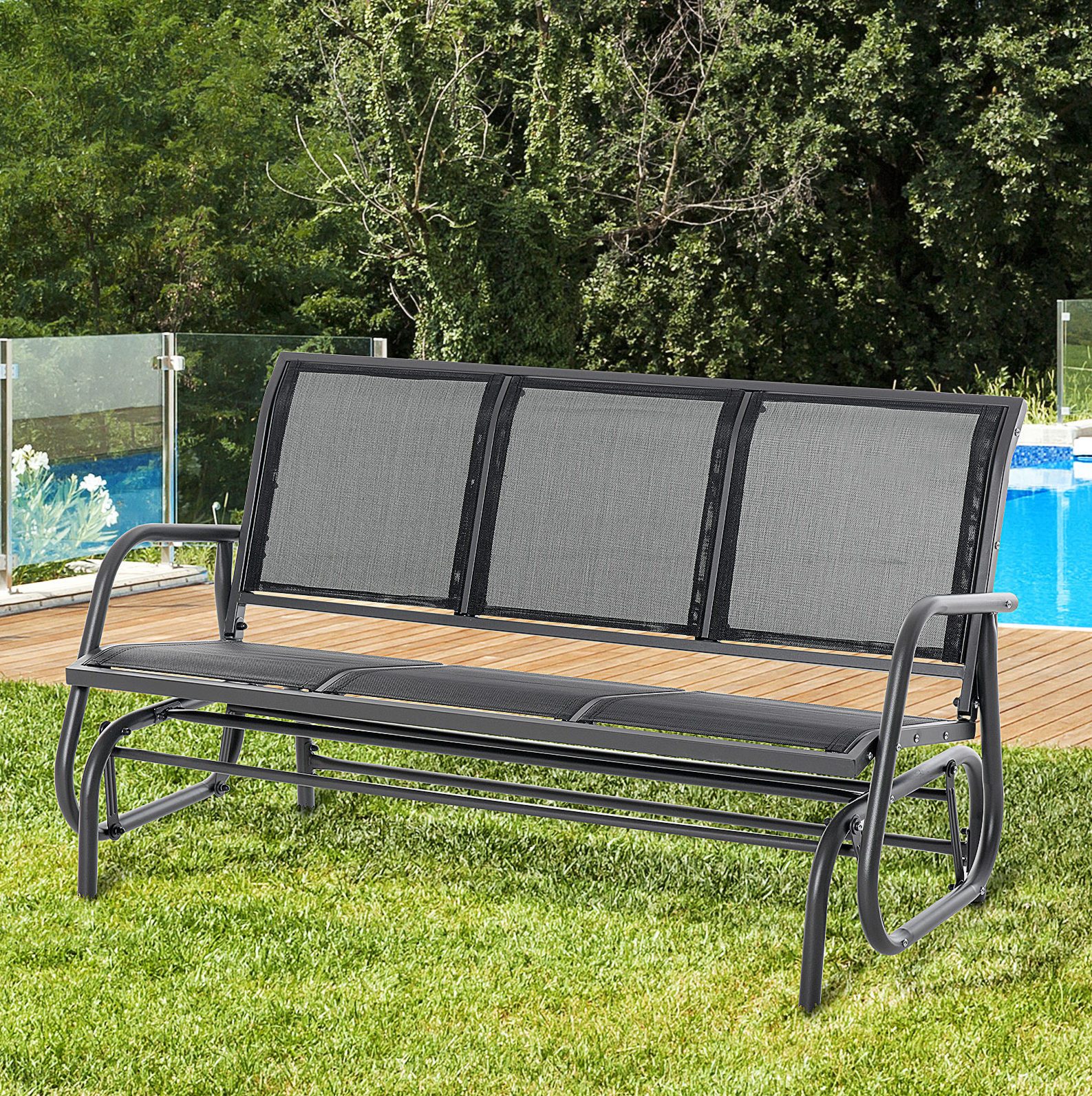 OKWISH Schaukelstuhl Parkbank Gartenmöbel für Terrasse & Outdoor Bereich, modern Design (Stabile Parkbank bis 300 kg, geeignet für Terrasse & Gartenmöbel, 1 St), Gartenschaukel Sitzbank mit Schaukelmechanismus für 3 Personen