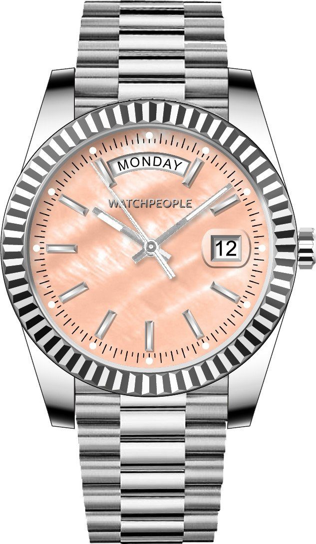 Watchpeople Quarzuhr Stella Perlmutt Day Date WP BSL069-01, flach, Tages- und Datumsanzeige, bunt