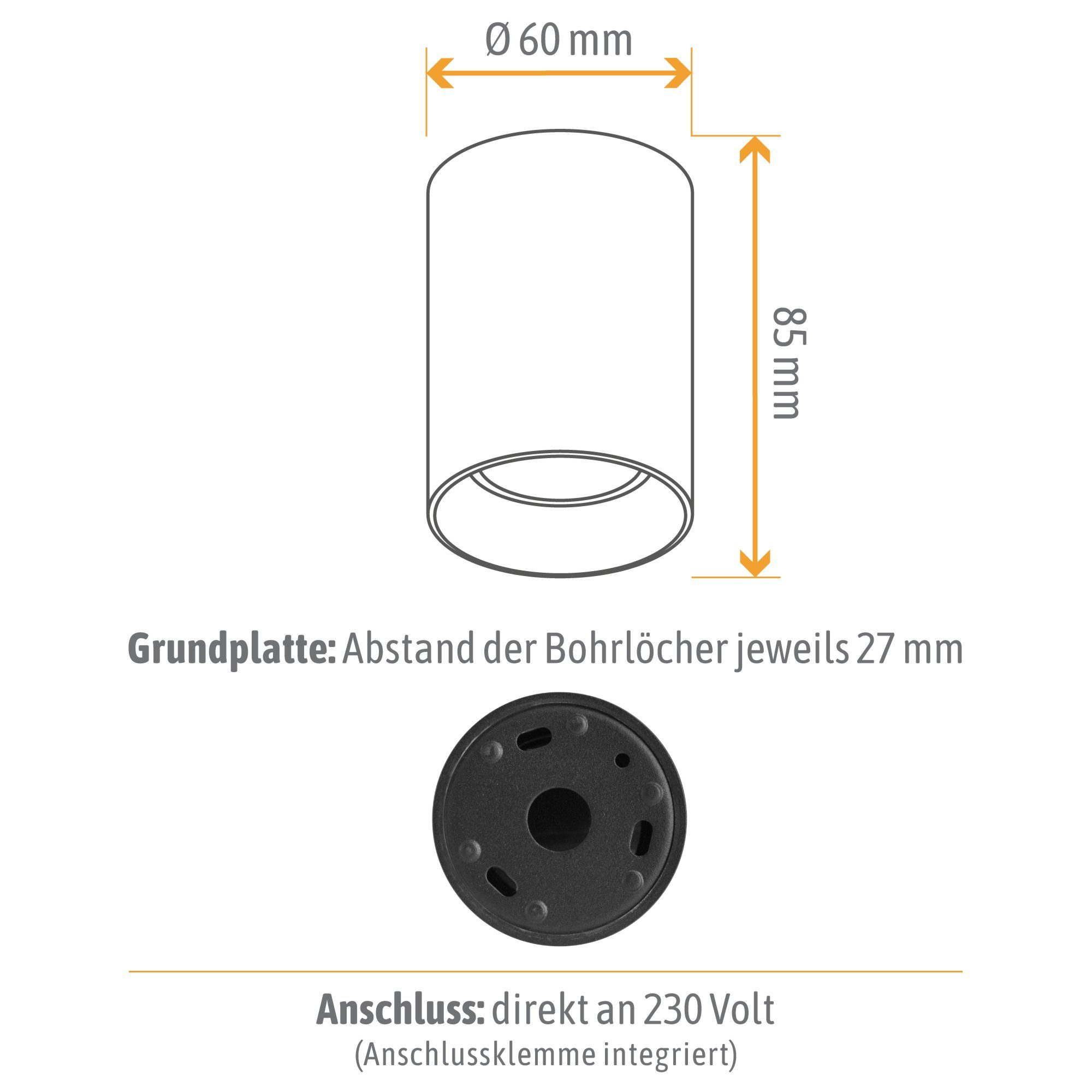 LED Lampe, schwarz Warmweiß SSC-LUXon Aufbauleuchte GU10 TOBI-S Aufputzleuchte mit Mini wechselbarer